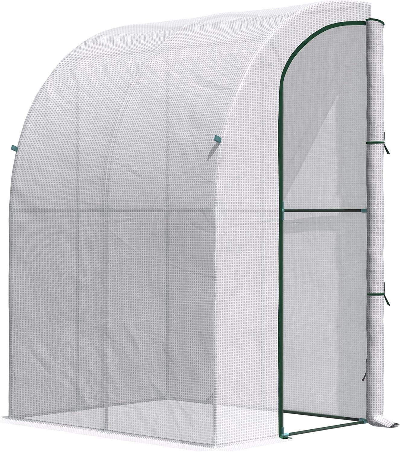5' x 4' x 7' Outdoor Lean to Greenhouse, Walk-in Green House Plant Nursery with Roll-up Window, PE Cover, White