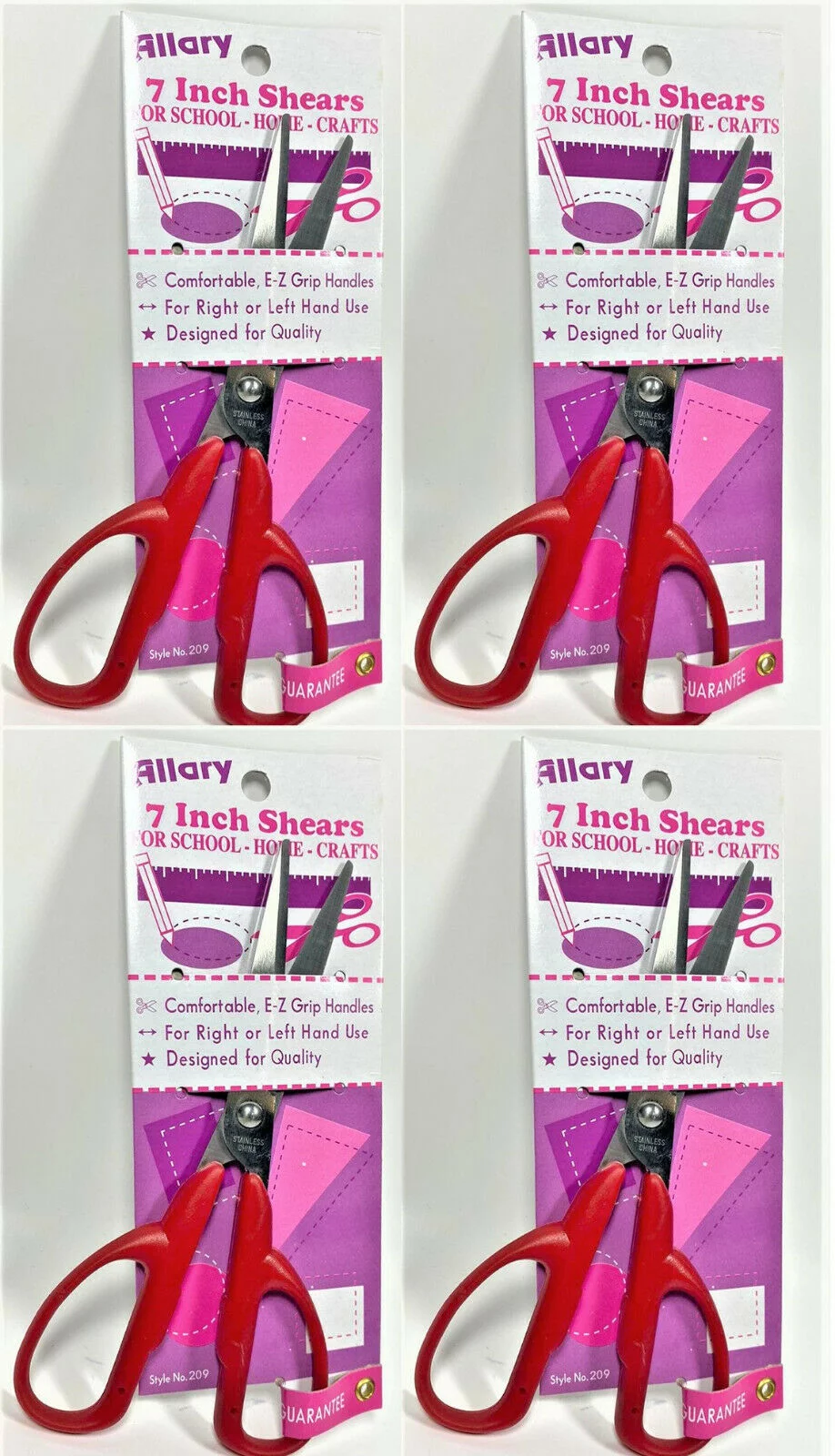 Lot of 4 Allary Style #209 Craft Scissors, 7 Inch, RED