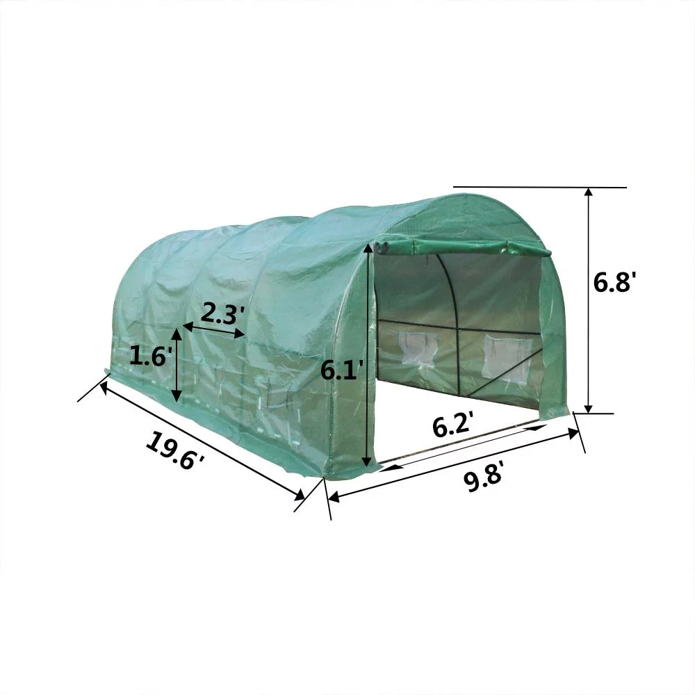 UBesGoo 20' x10' x7'  Walk-In Tunnel Greenhouse w/ Roll up Backyard Green