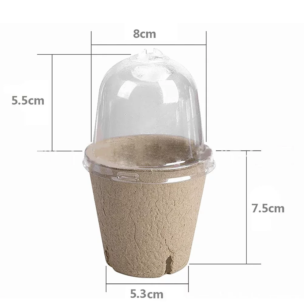 10Pcs Biodegradable Paper Plant Pots With Humidity Dome For Grow Nursery