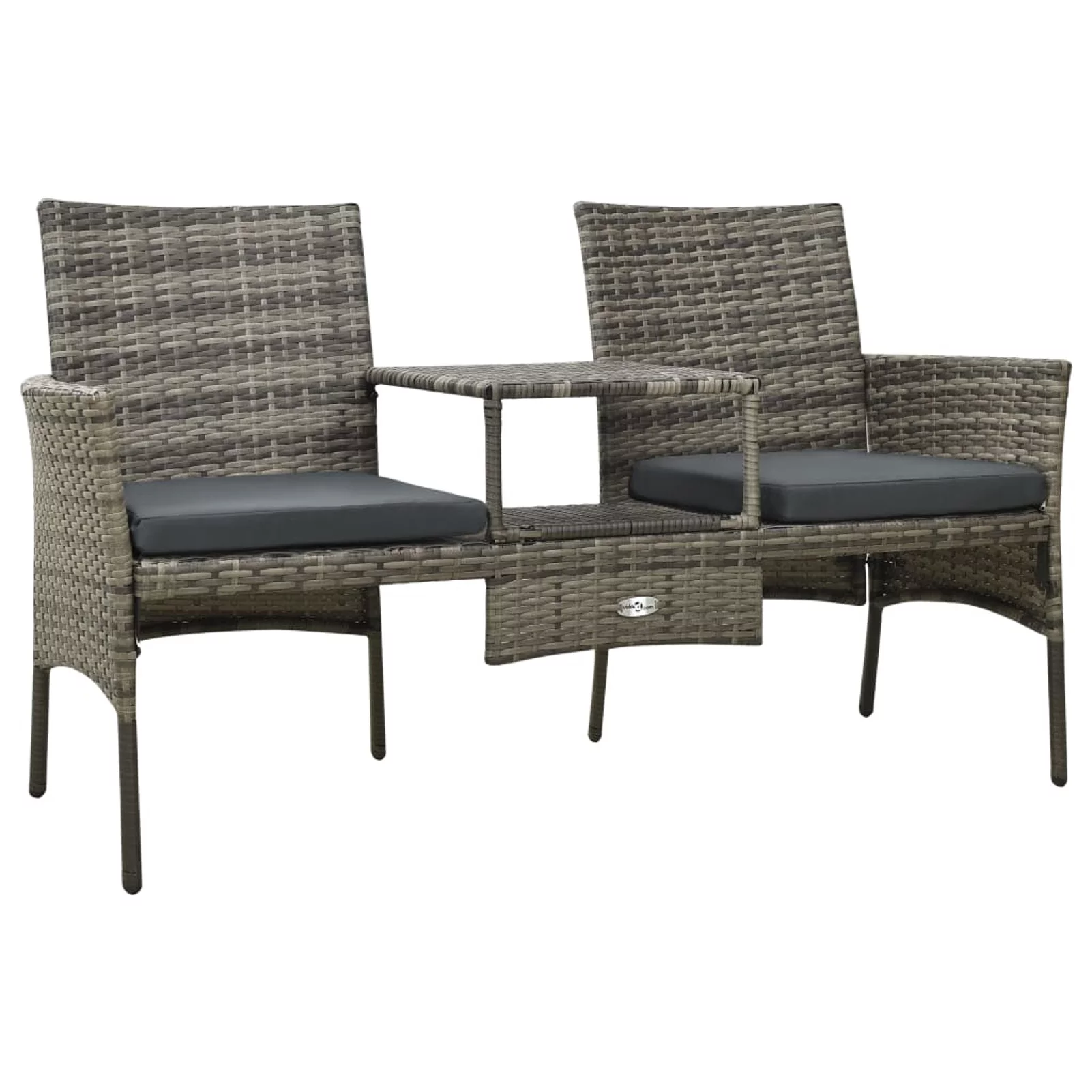 Carevas 2-Seater Patio Sofa with Tea Table & Stools Poly Rattan Gray