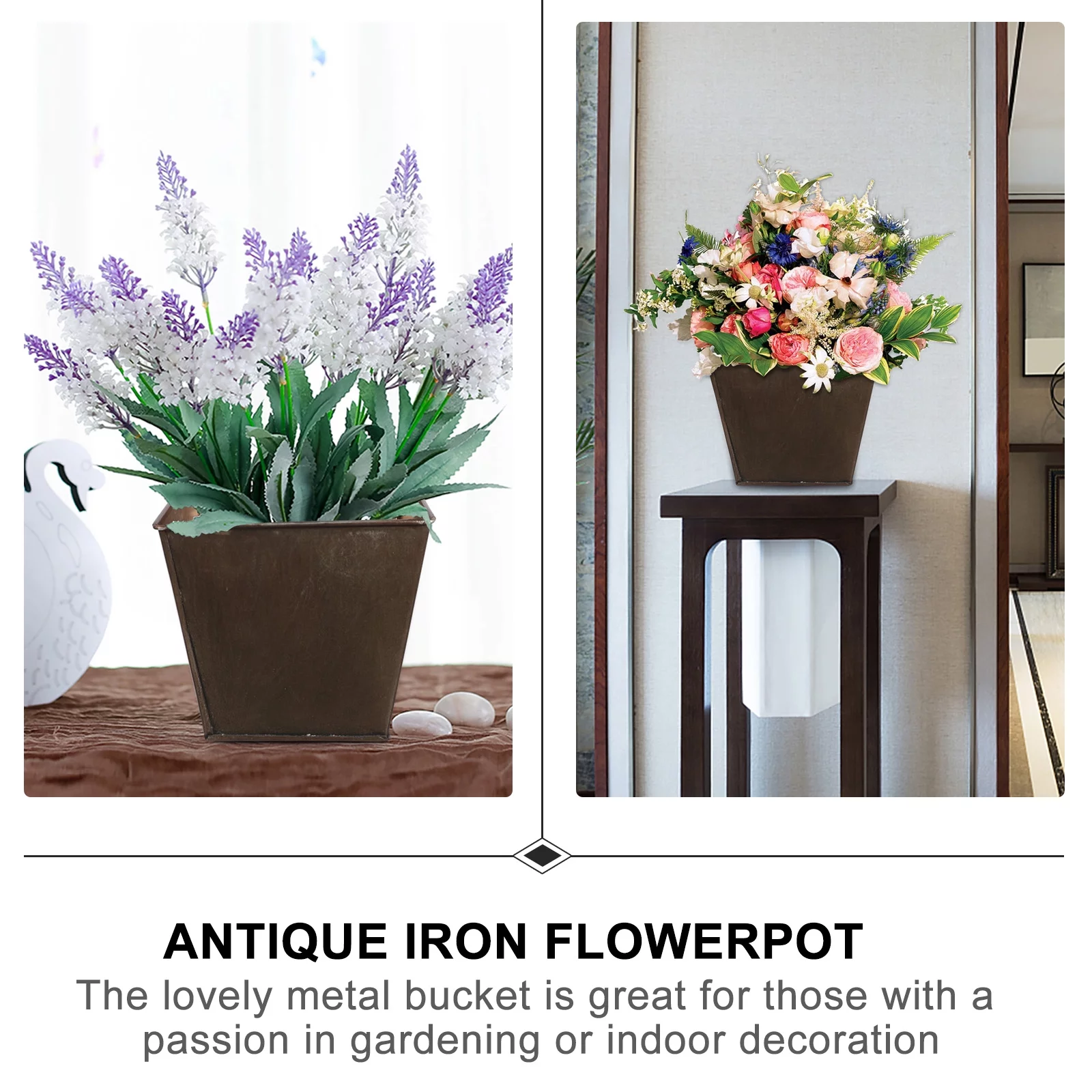 Guichaokj 3pcs Square Creative Plant Pot Home Garden Planter Antique Iron Flower Bucket