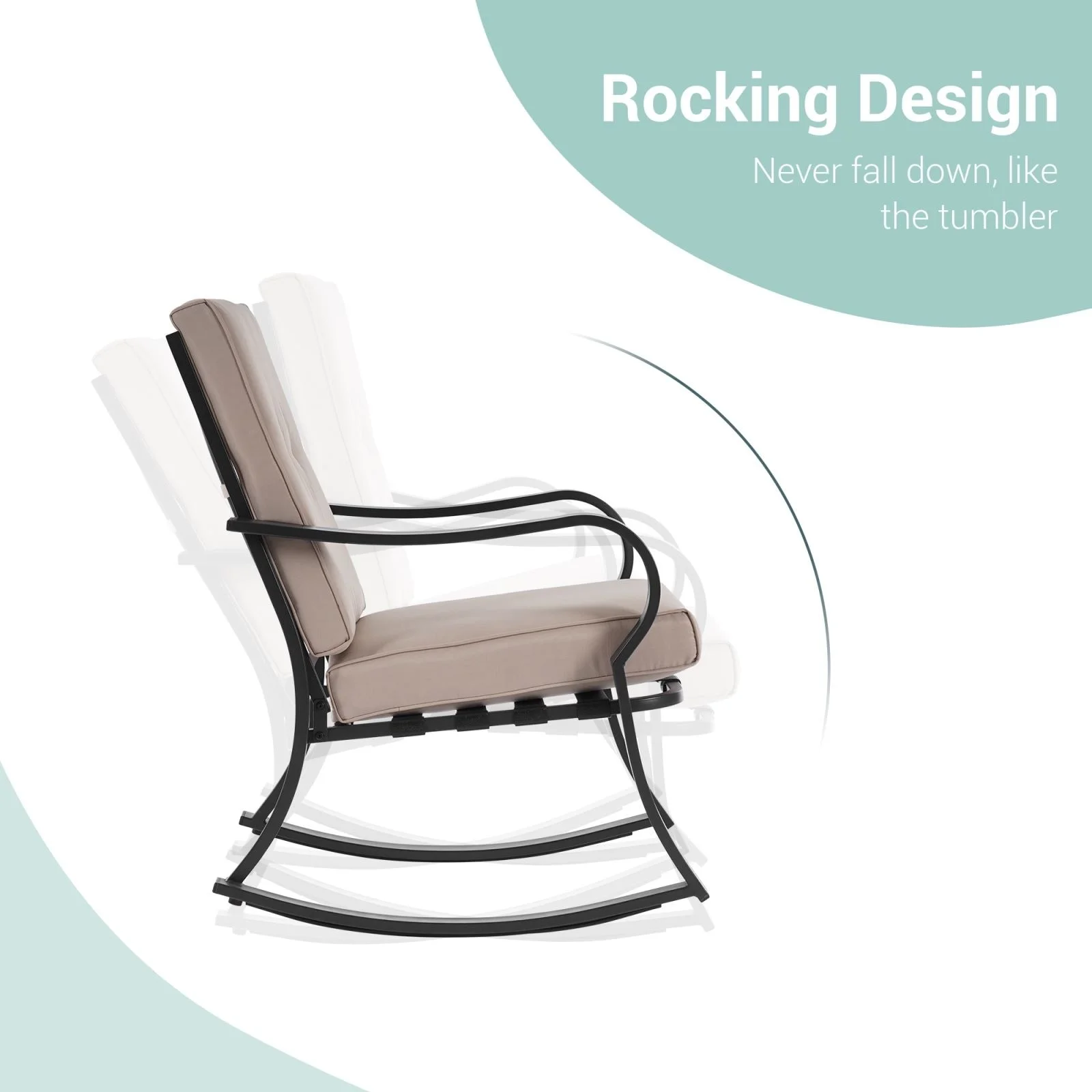 3Pcs Patio Bistro Set Rocking Chairs with Cushions Coffee Table Warm Taupe