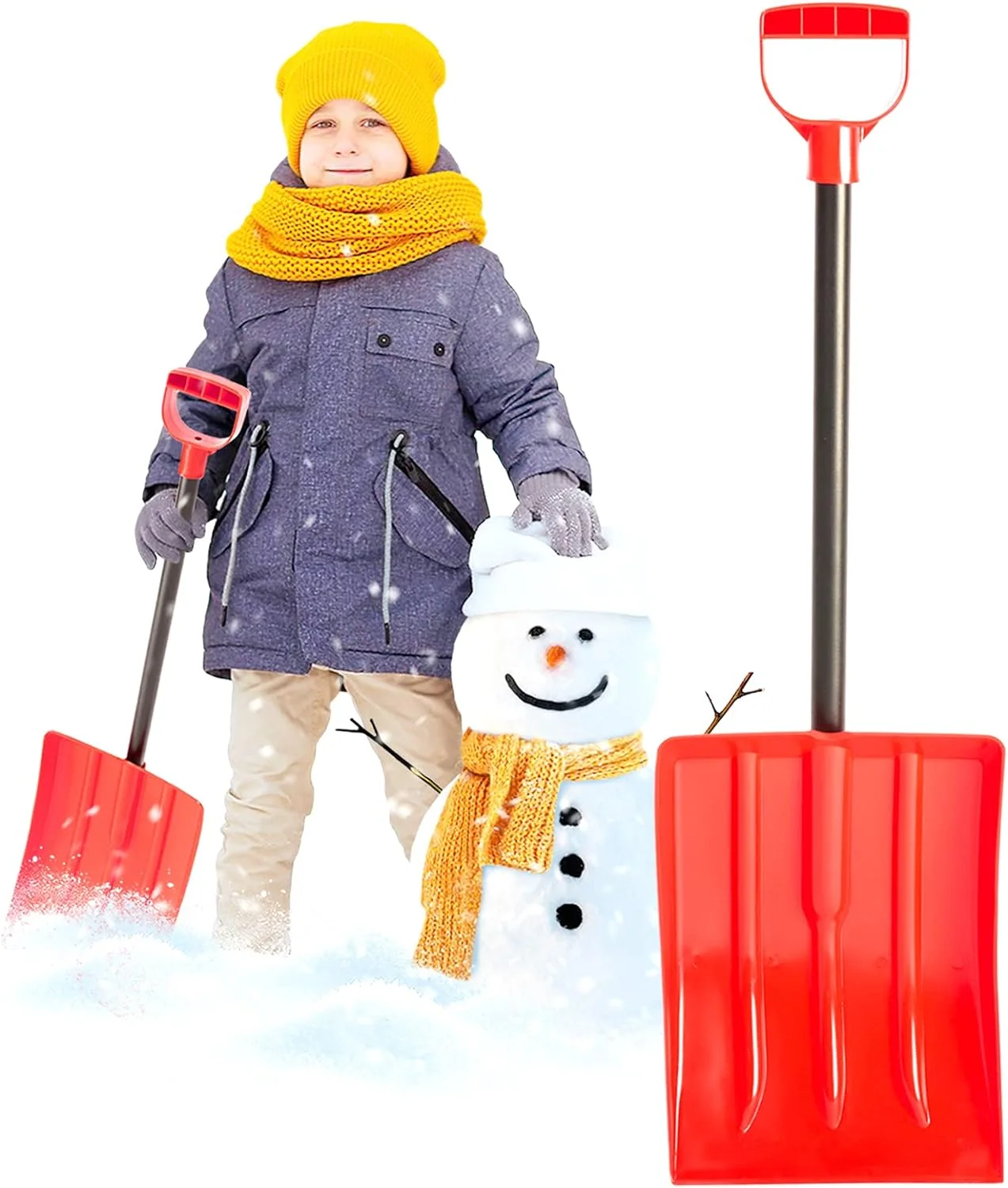 Kids' Snow Shovel – Steel Shaft with Ergonomic Handle – Snow Shovel for Kids Red – Works Great for The Car as an Emergency Shovel for Home Garage & Garden