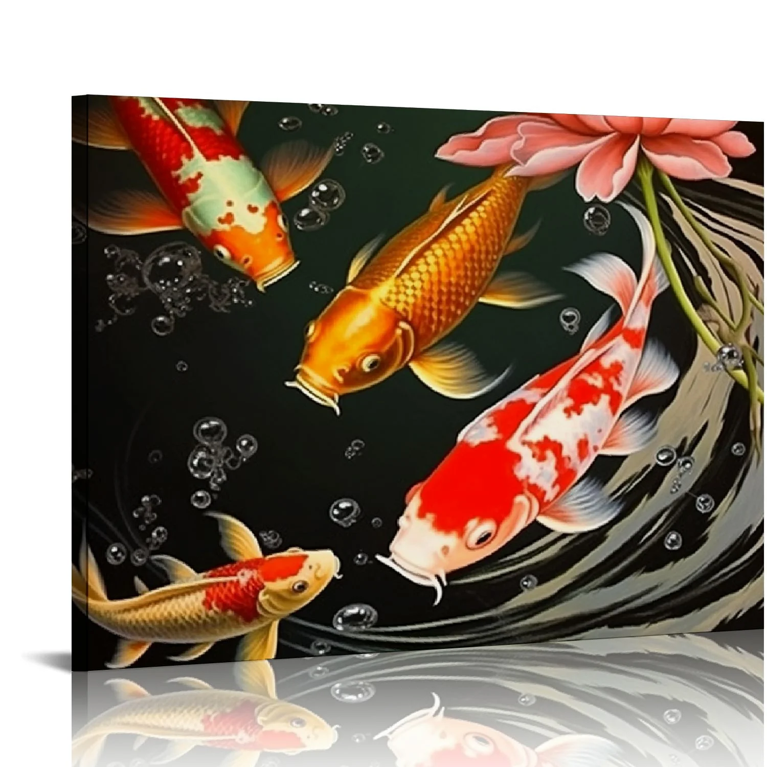 ARISTURING  3 Piece Nine Koi Fish Canvas Painting Wall Art Feng Shui Lucky Carp in Lotus Pond Picture Prints Traditional Chinese Painting Poster for Bathroom Spa Room Decor Framed