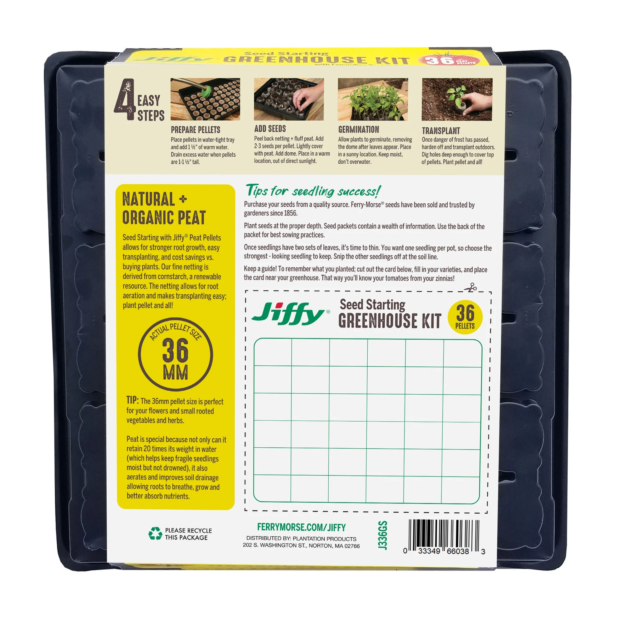 Jiffy 36 Cell Seed Starting Greenhouse Kit, 36mm Peat Pellets