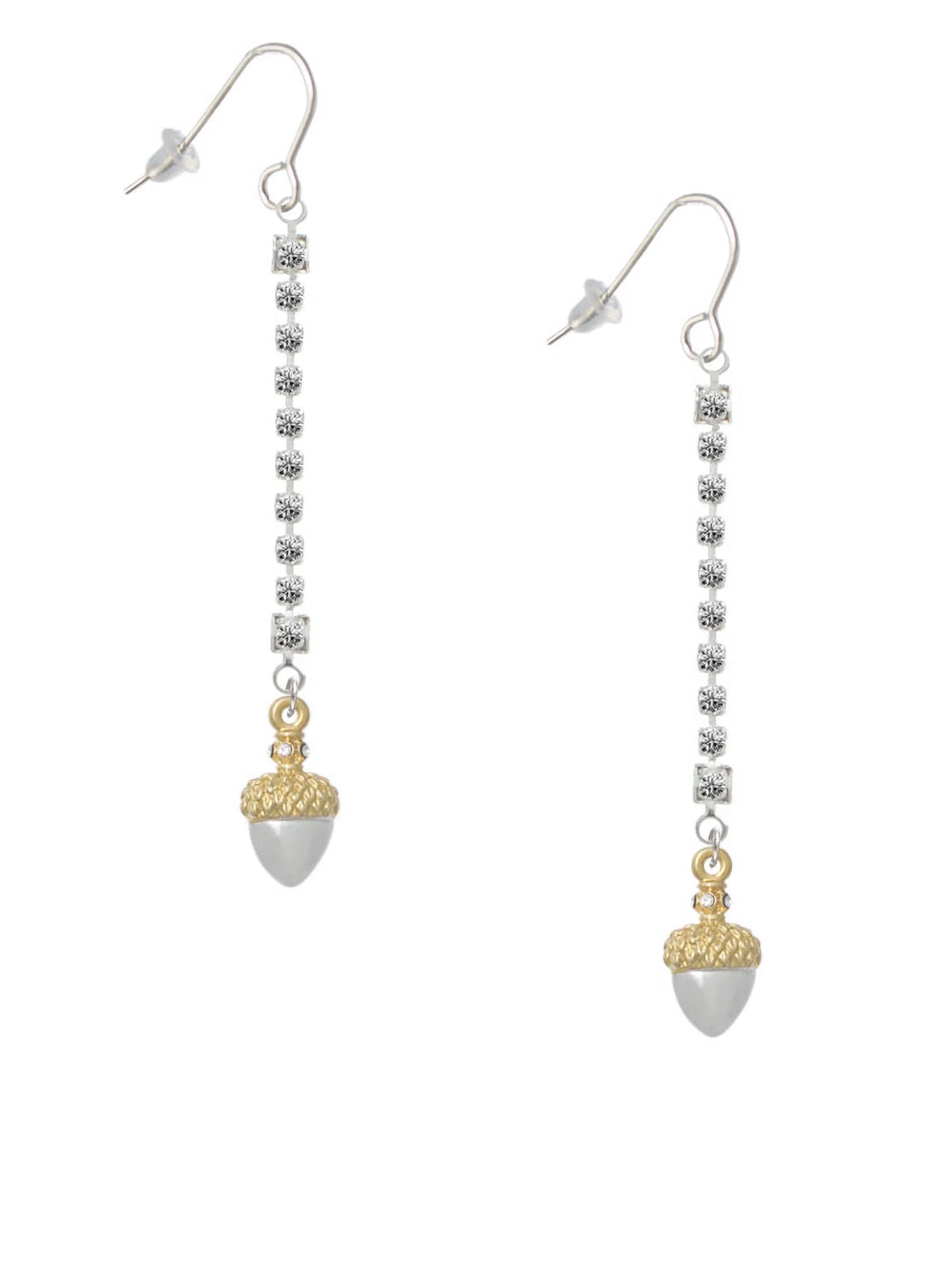 Delight Jewelry Two-tone Small Acorn with Crystals - Silver-tone Long Sparkle Dangle French Earrings