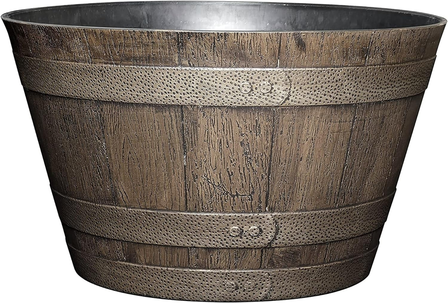 Whiskey Resin Flower Pot Barrel Planter, Oak Brown, 20.5