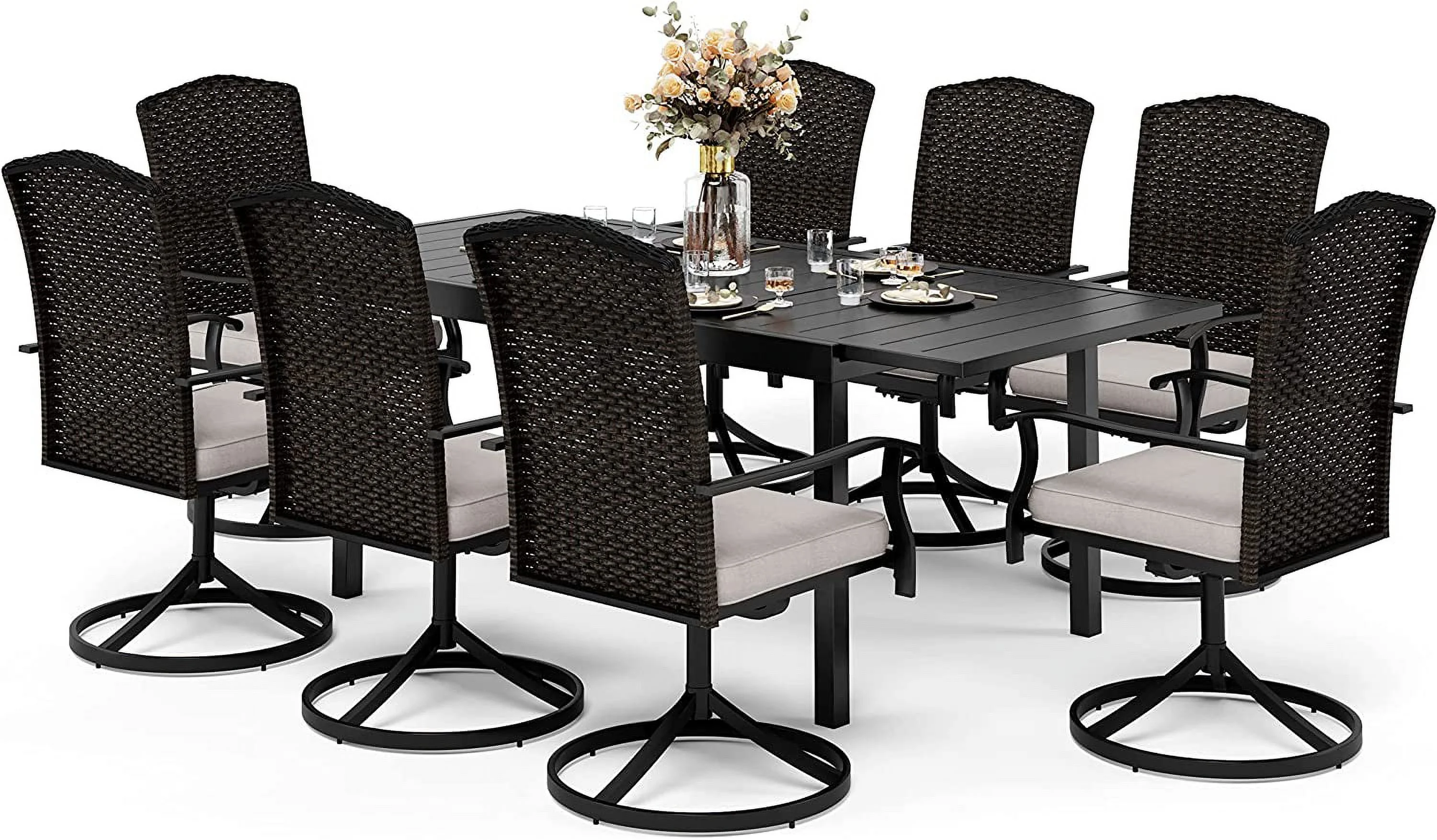 VALLEY Patio Dining Set 5 PCS Outdoor Dining Sets Wicker Patio Chairs with Cushion 37\u201Dx37\u201Dx28\u201DSquare Table with 1.57" Umbrella Hole for Outdoor Kitchen Lawn Garden.