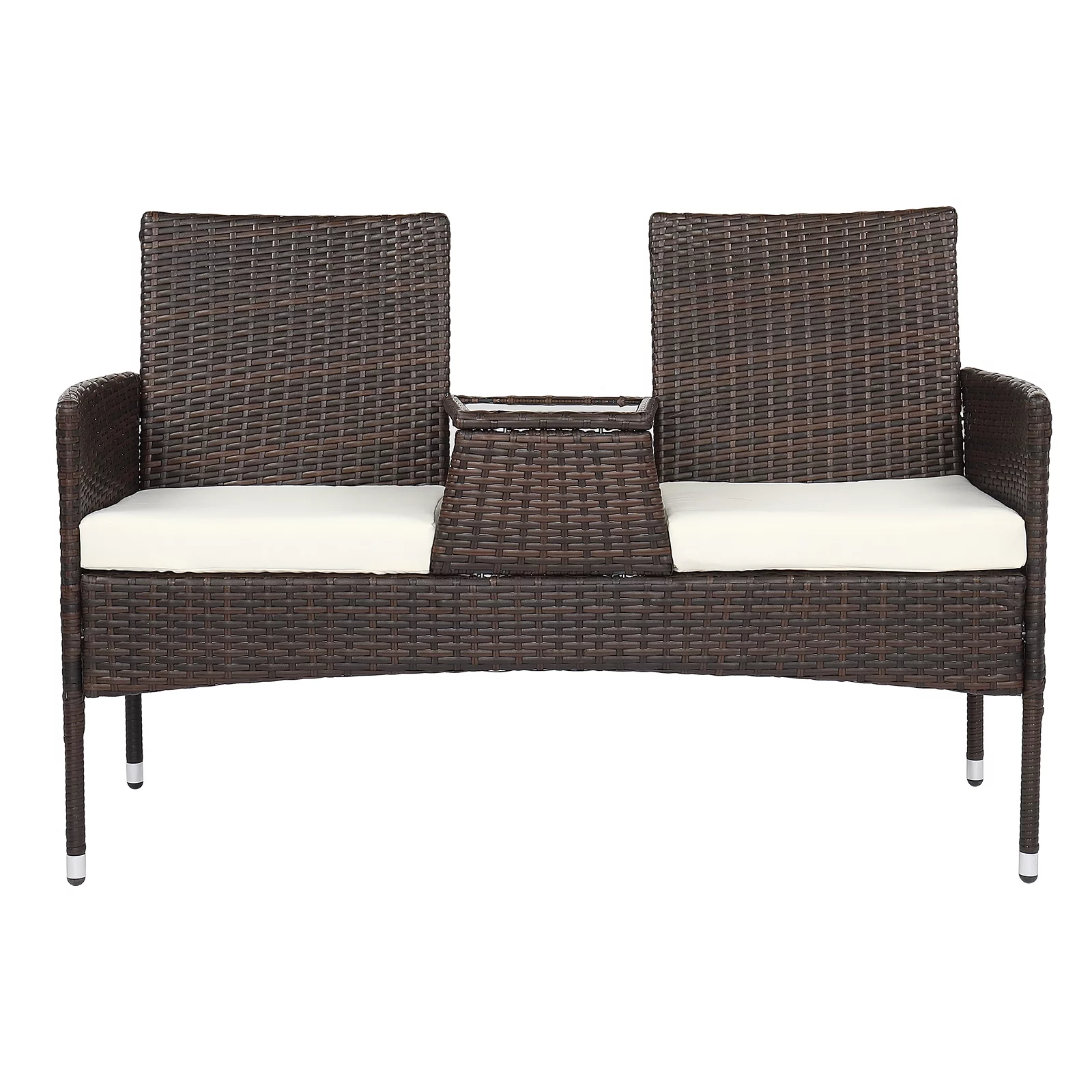 Kmowoo 131*61*83cm Disassembled Iron Frame Brown Gradient Rattan Lover Chair