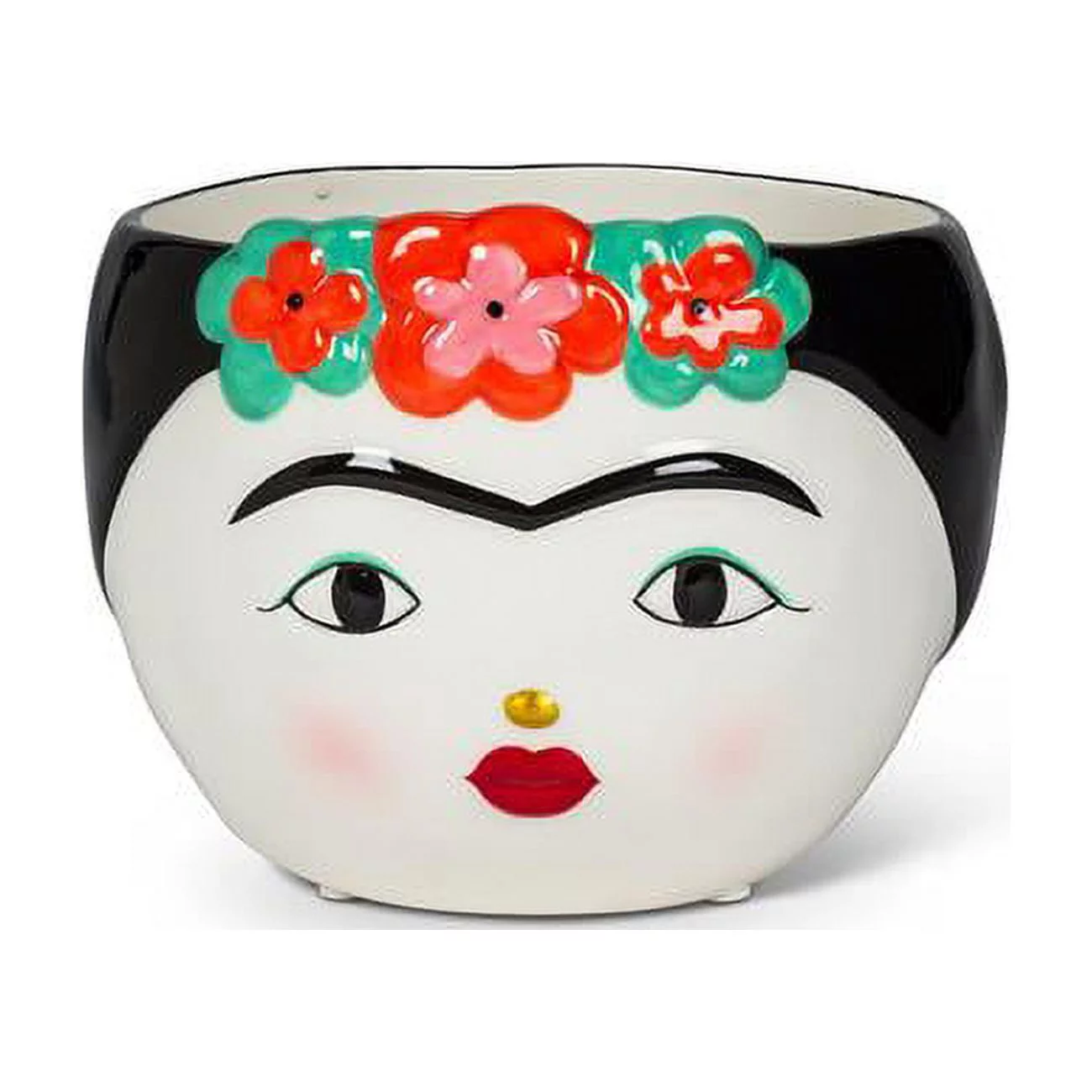 Abbott Collection AB-27-FRIDA-256 5 in. Lady with Flowers Low Planter, Ivory & Black