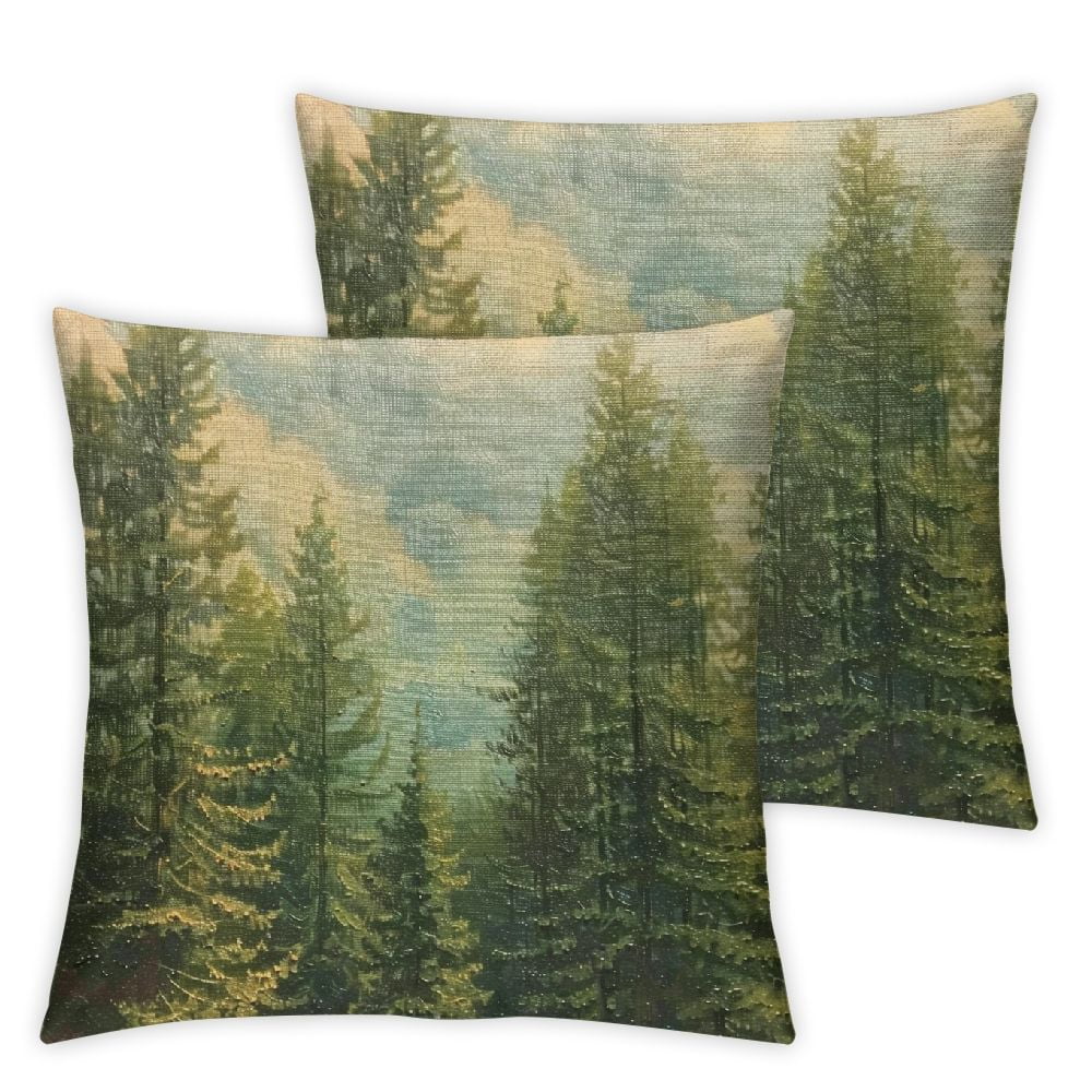 Acheng  Fir and Pine Trees Throw Pillow Case Healthy Green Trees in A of Old Spruce Pillow Cushion Cover Decorative Waist Home Decorations White