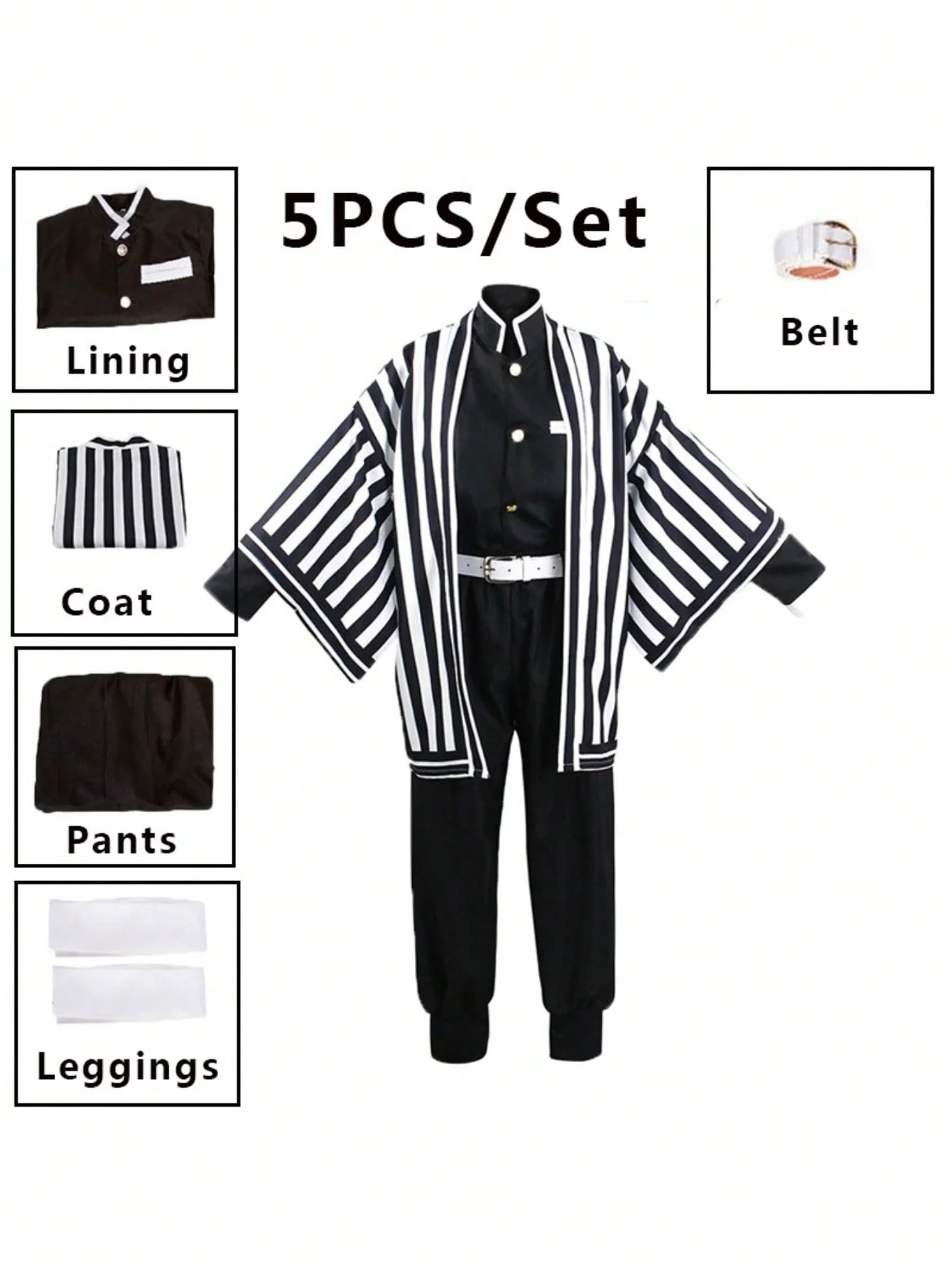 Killer Vanquisher Complete Anime Costume Set Kimono Cardigan - Party Attire Outfit For Unisex Adult Cosplay Costume Anime Kimetsu no Yaiba Role Play Kimono Cloak Outfit Uniform Set
