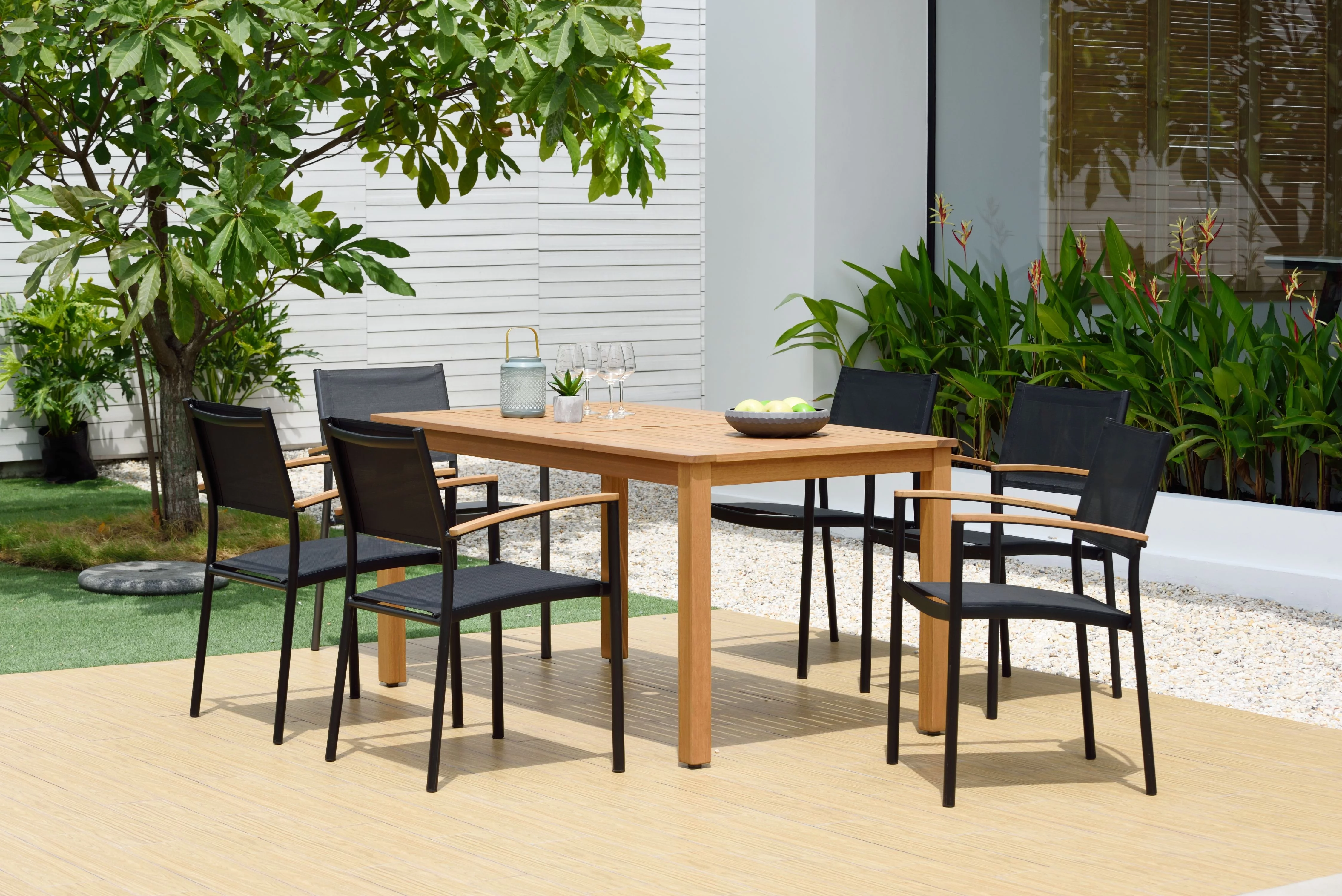 Amazonia Bellegard Teak Finish 7 Pieces Rectangular Patio Dining Set