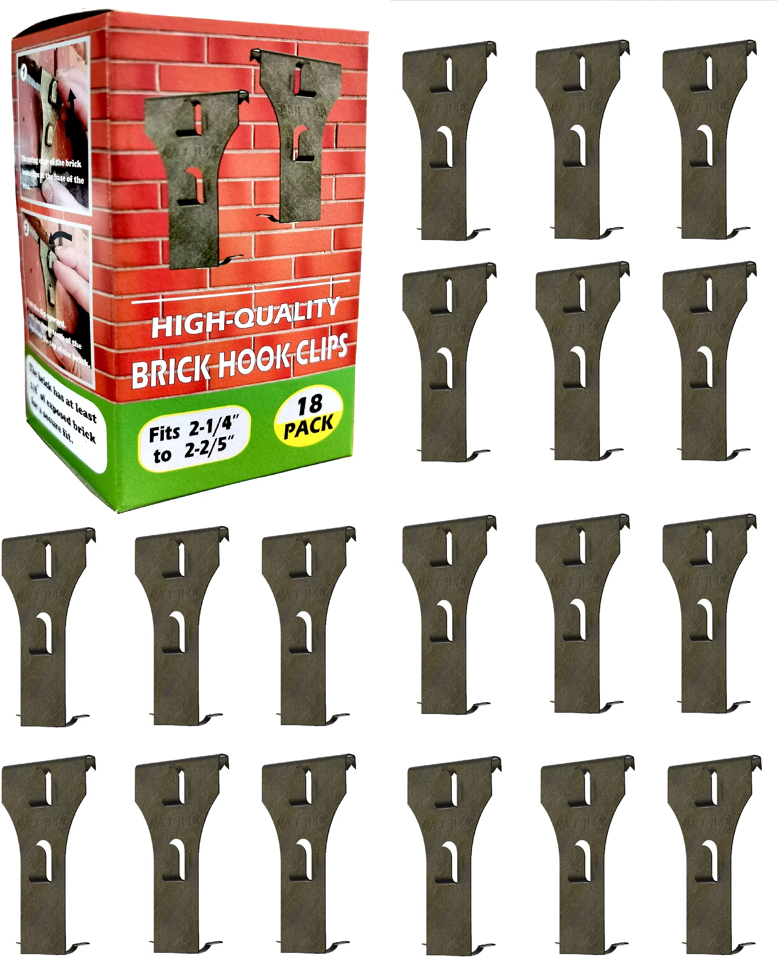 Brick Hook Clips (18 Pcs) Hang on Outdoor and indoor - 2.75