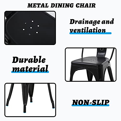 Dining Chairs, Metal Chairs Set of 4 Stackable 18 Inches Height Dining Room Chair with High Backrest for Kitchen Patio Restaurant Indoor Outdoor (Black)