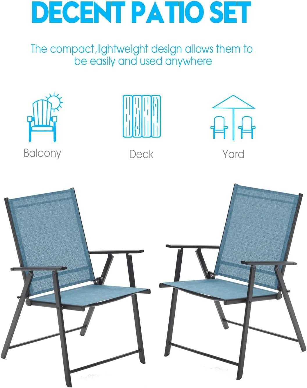 VICLLAX Folding Patio Chairs with Arms, Foldable Patio Dining Chairs,Lawn/Camping Chair, Set of 6, Blue