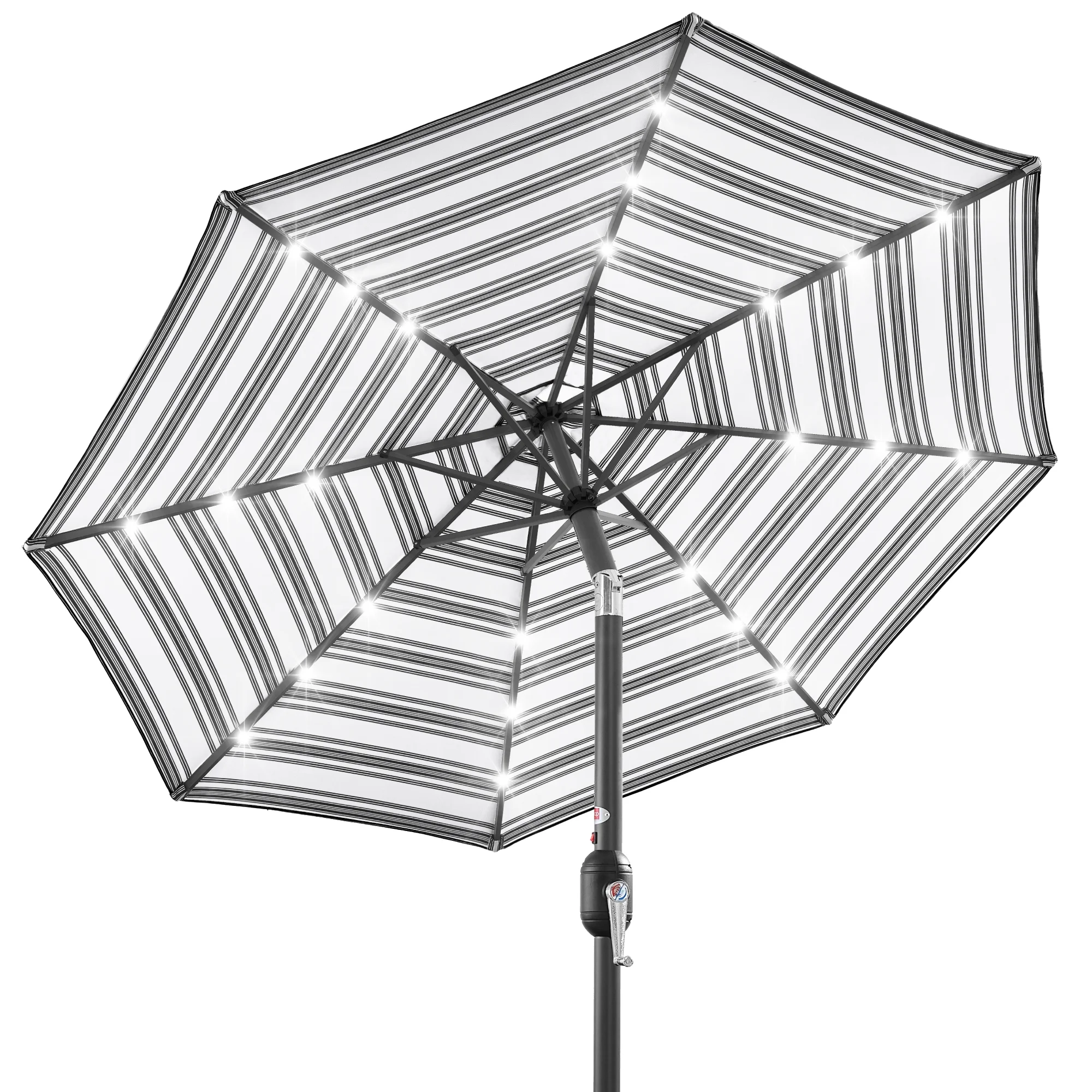 Best Choice Products 10ft Solar LED Lighted Patio Umbrella w/ Tilt Adjustment, UV-Resistant Fabric - Striped Black