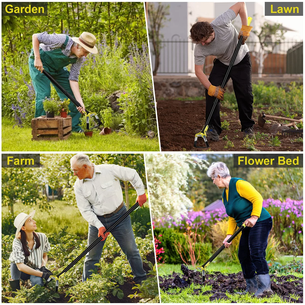 Hoe Garden Tool, 74 Inch Stainless Steel Stirrup Hoe Tools Garden Hula Hoes, Sharp and Durable Loop Hoe Weeding Rake Handheld Adjustable Gardening Weeding Loop for Loosening Soil Planting Farm