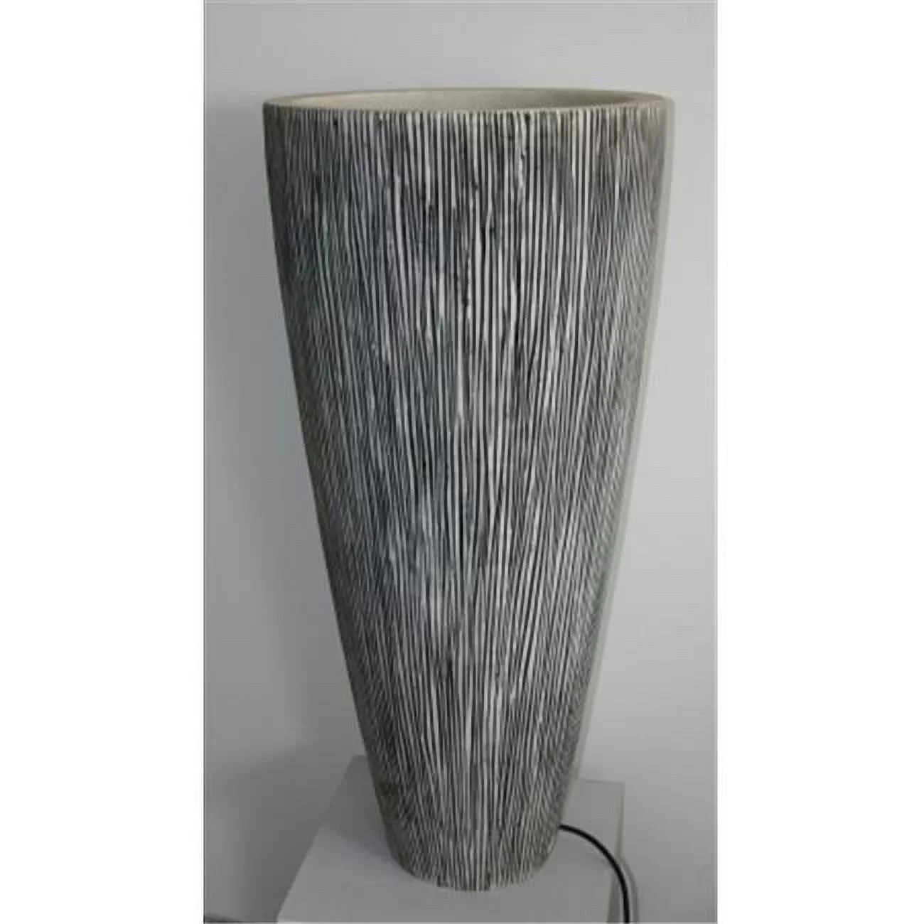 SANDSTONE RIBBED FINISH- LONG CONICAL PLANTER WITH LIGHT..18 in. X 39 in.