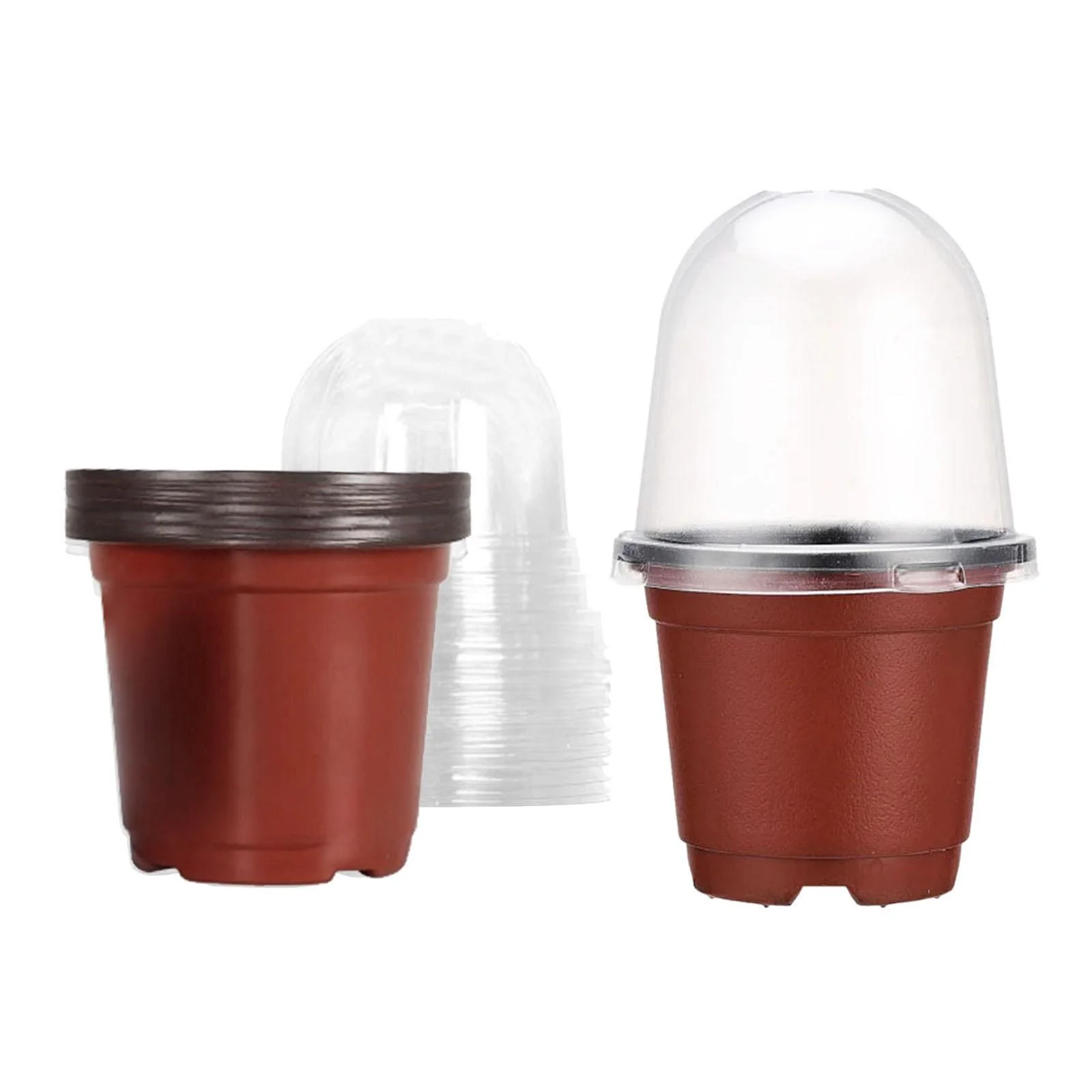 koolsoo 10 Pieces Clear Nursery Pot with Humidity Lids Planting Cups Reusable with Drain Holes for Mini Landscape Plants Accessories Red Pots