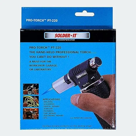 Solder-It Pro-Torch PT-220 | Automatic-Ignition Butane Torch Lighter | Up to 220 Minutes Butane Refill Tank | Blow Torch, Soldering Tool, and Grill Lighter | For Brazing, Plumbing, & Auto Repair