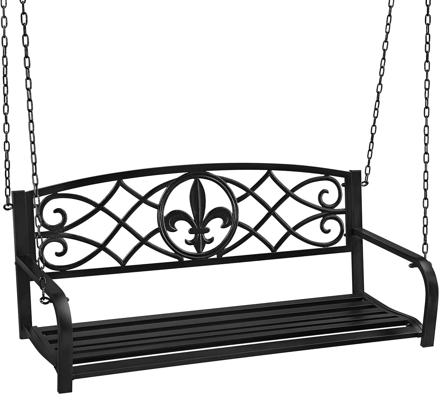Outdoor Porch Swing, 2 Persons Patio Swing Chair Metal Hanging Bench, Heavy Duty 500lb Weight Capacity Swing Seat All-Weather Resistant, Black