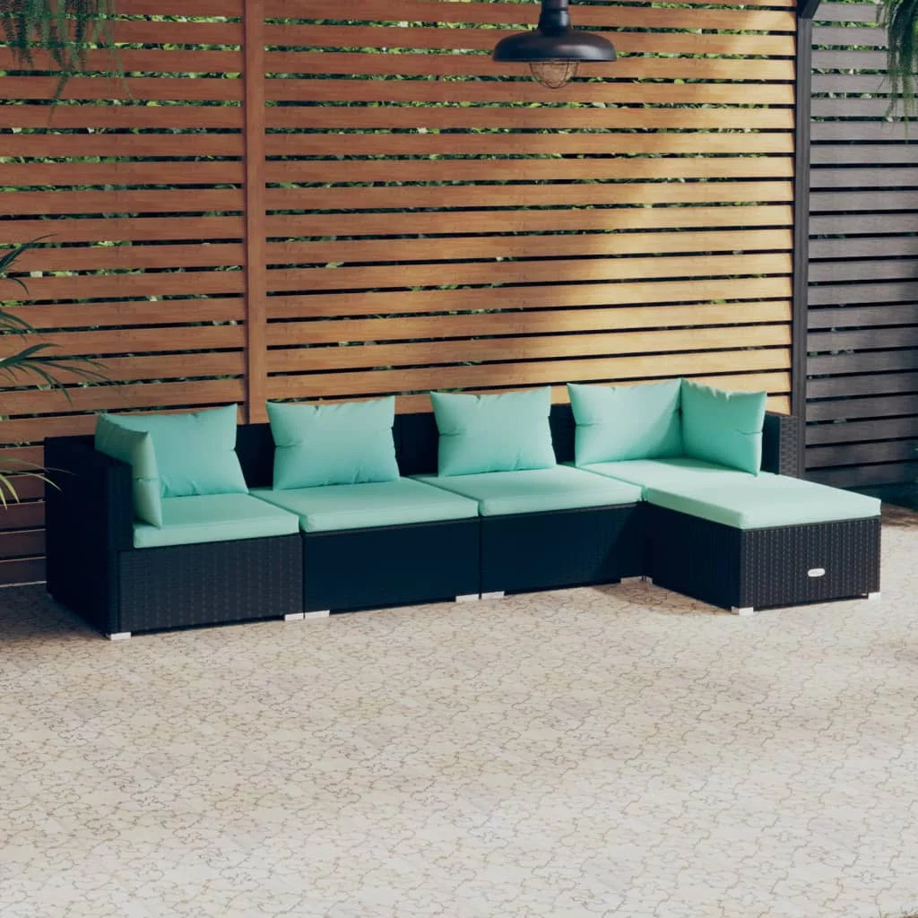 Anself 5 Piece Patio Set with Cushions Poly Rattan Black