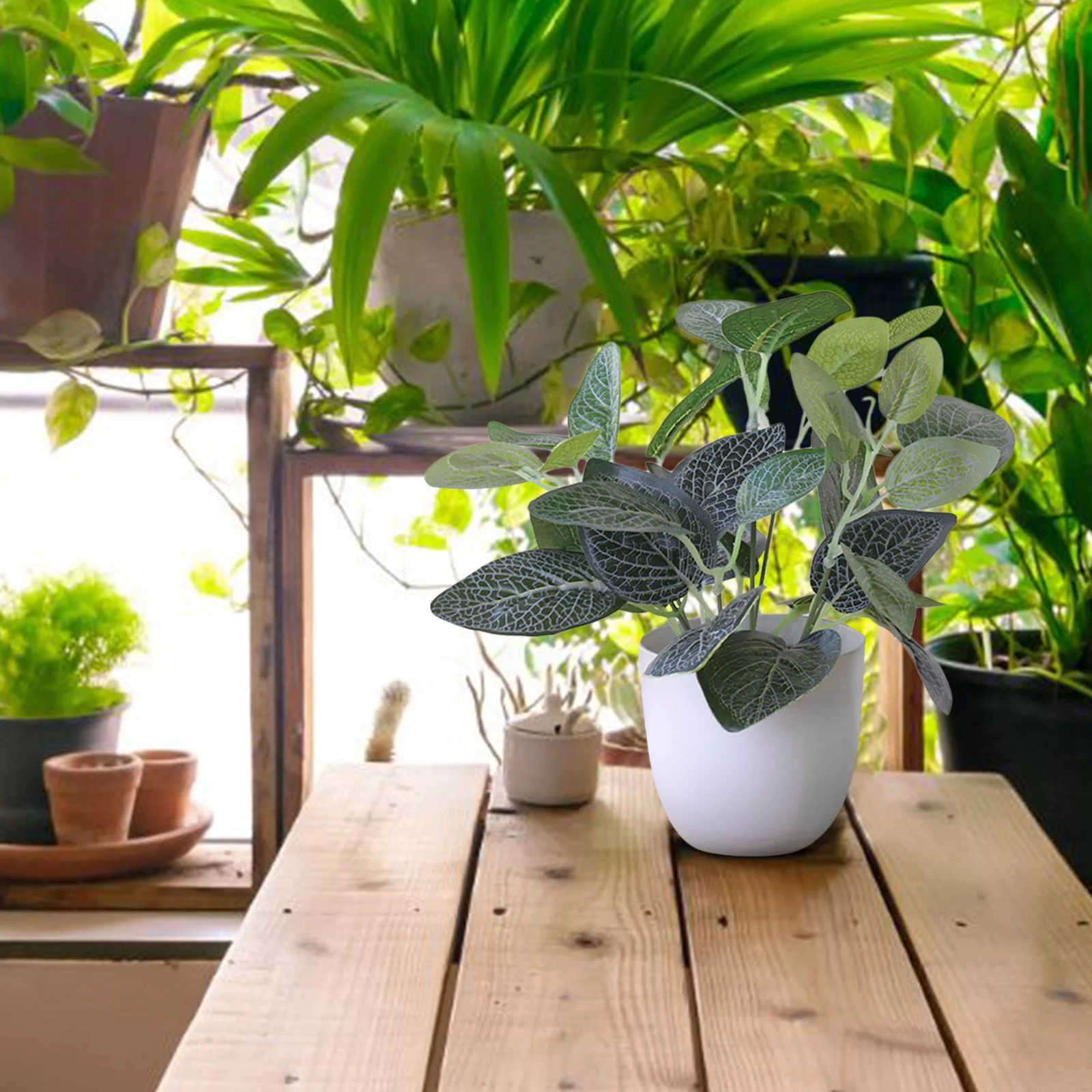 NLLSHGJ Artificial Flowers 1PC Potted Artificial In Pot Green Bonsai With White Round Pot