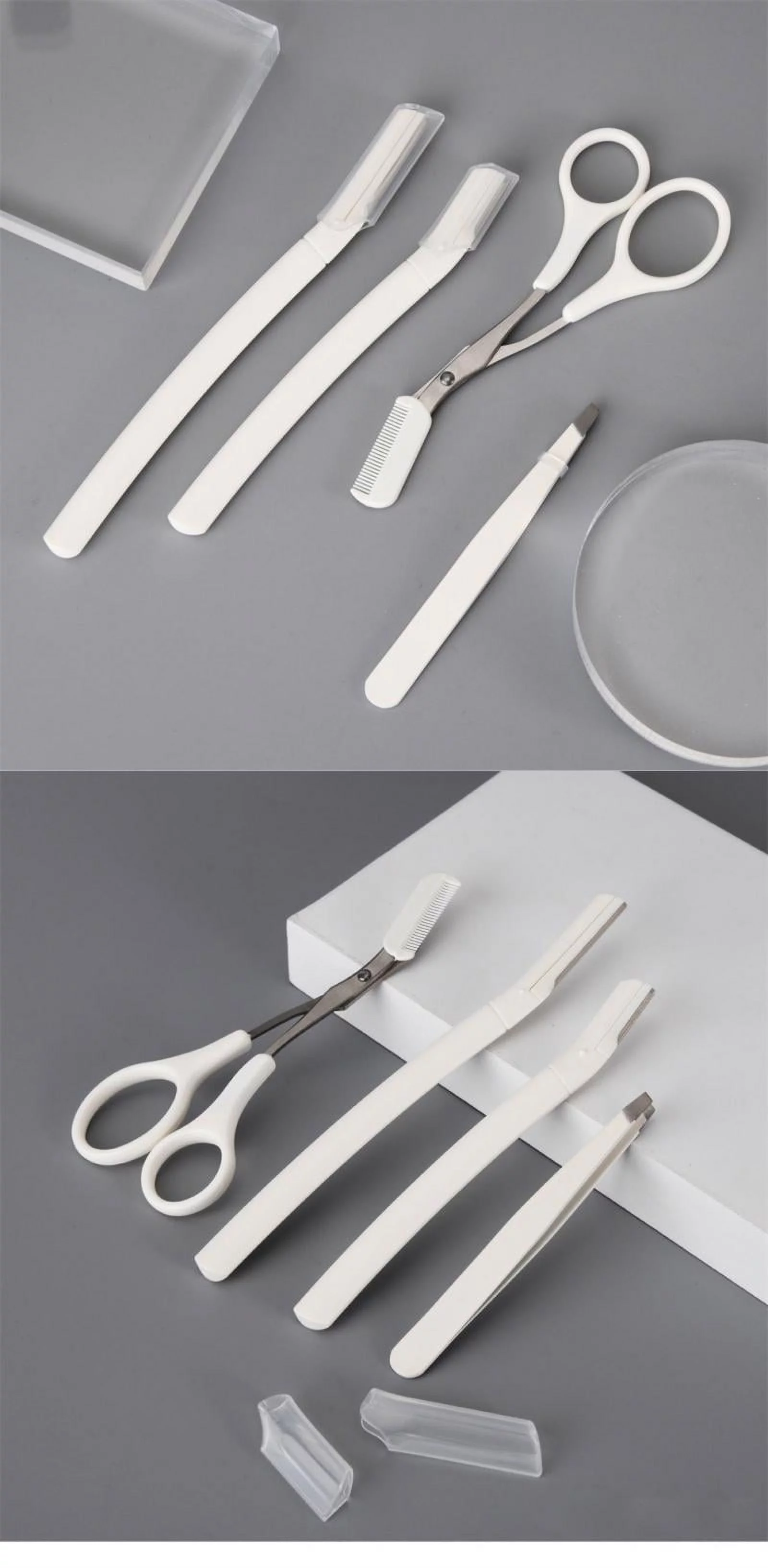 LISM Eyebrow Trimming Scissors Facial Hair Removal Beauty Plastic 4-Piece Eyebrow Trimming Tweezers Makeup Tools