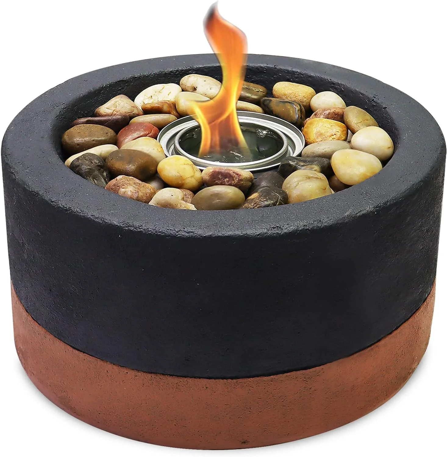 H Concrete Tabletop Ethanol Fire Pit Indoor&Outdoor Mini Fire Bowl with Ethanol Gel (Black & Bronze)