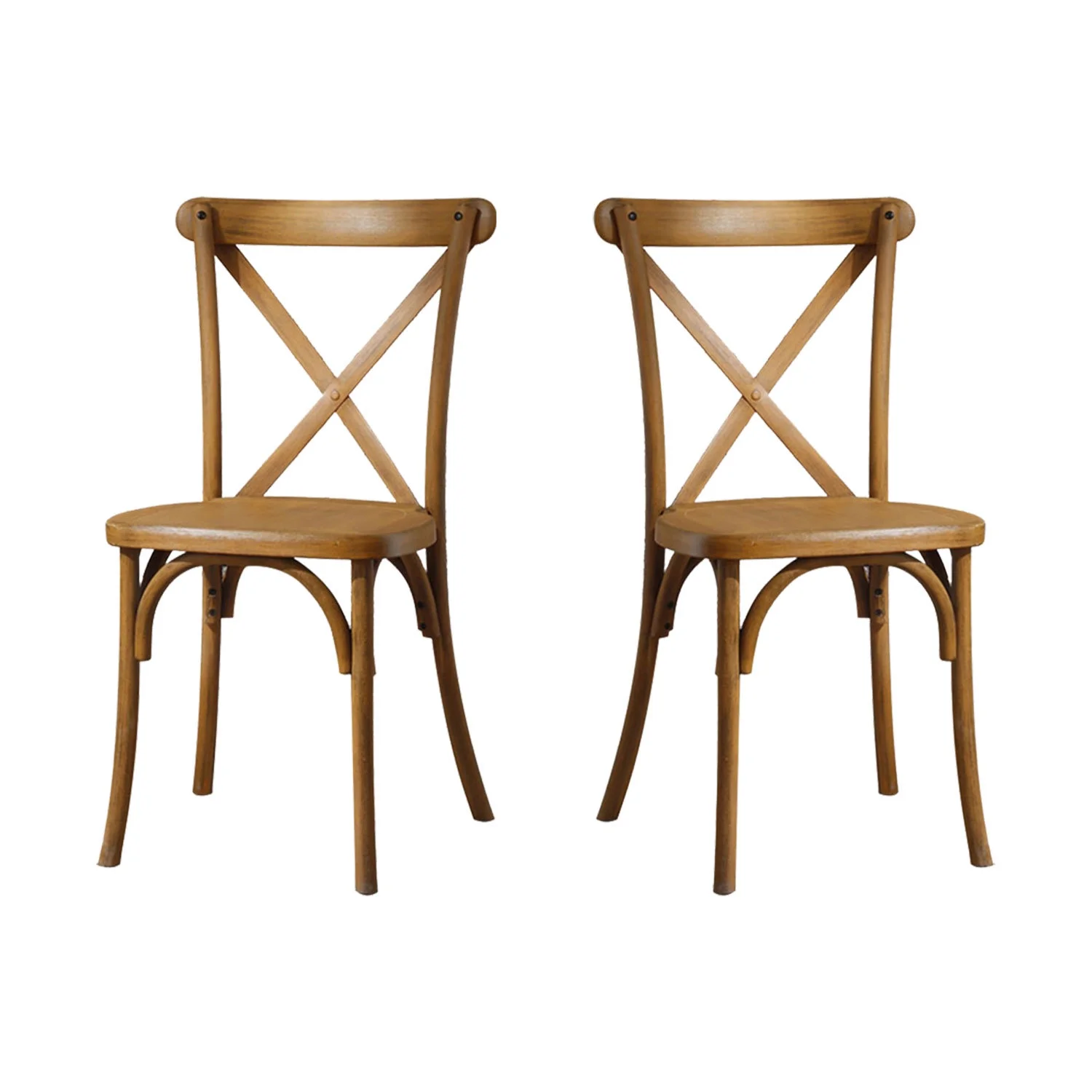Elegant and Comfortable Set of 2 Stylish Resin X-Back Dining Chairs with Retro Mid Century Style and Modern Farmhouse Design in Natural Wood Finish - Perfect Seating Solution for Your Hom