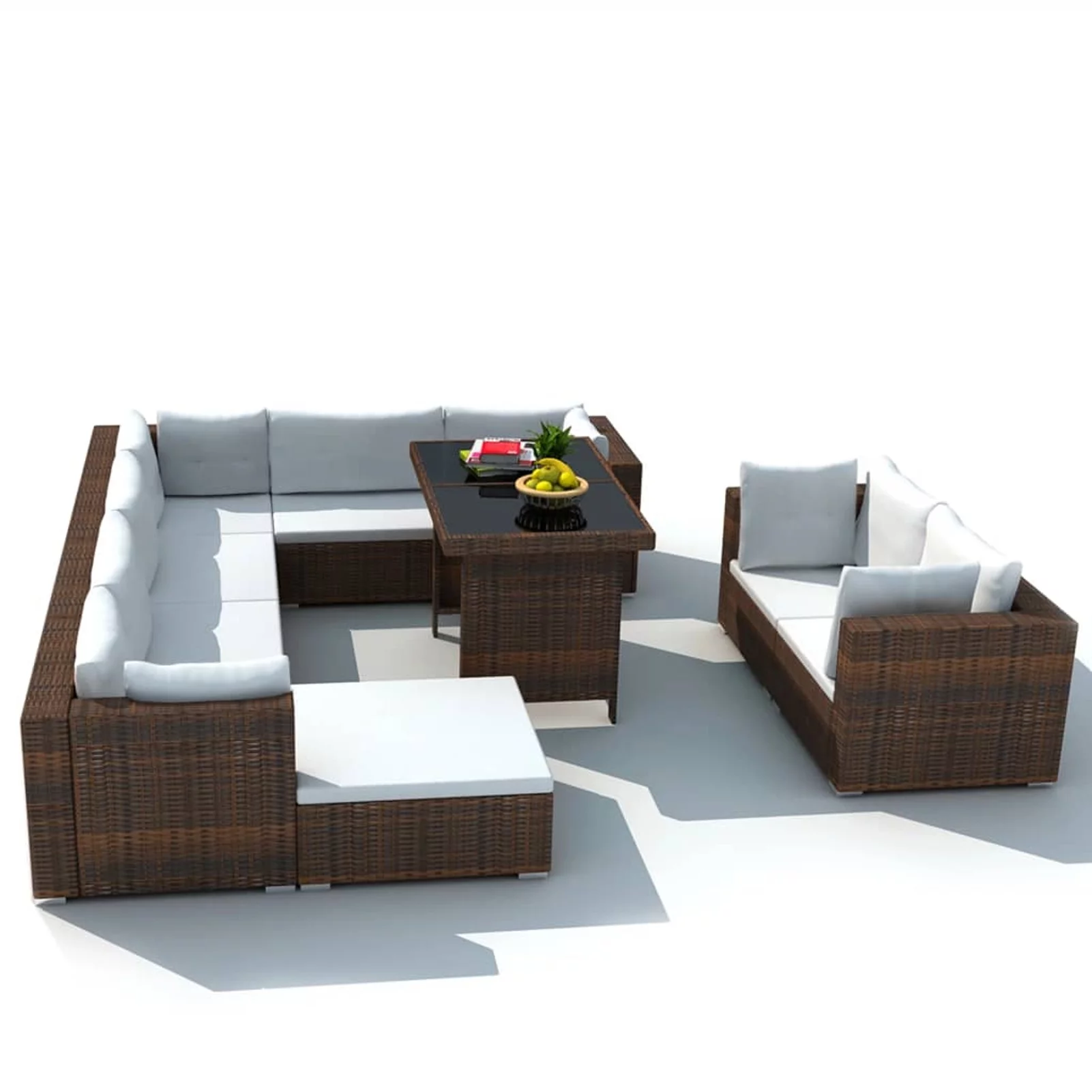 walmeck 10 Piece Patio Set with Cushions Poly Rattan Brown