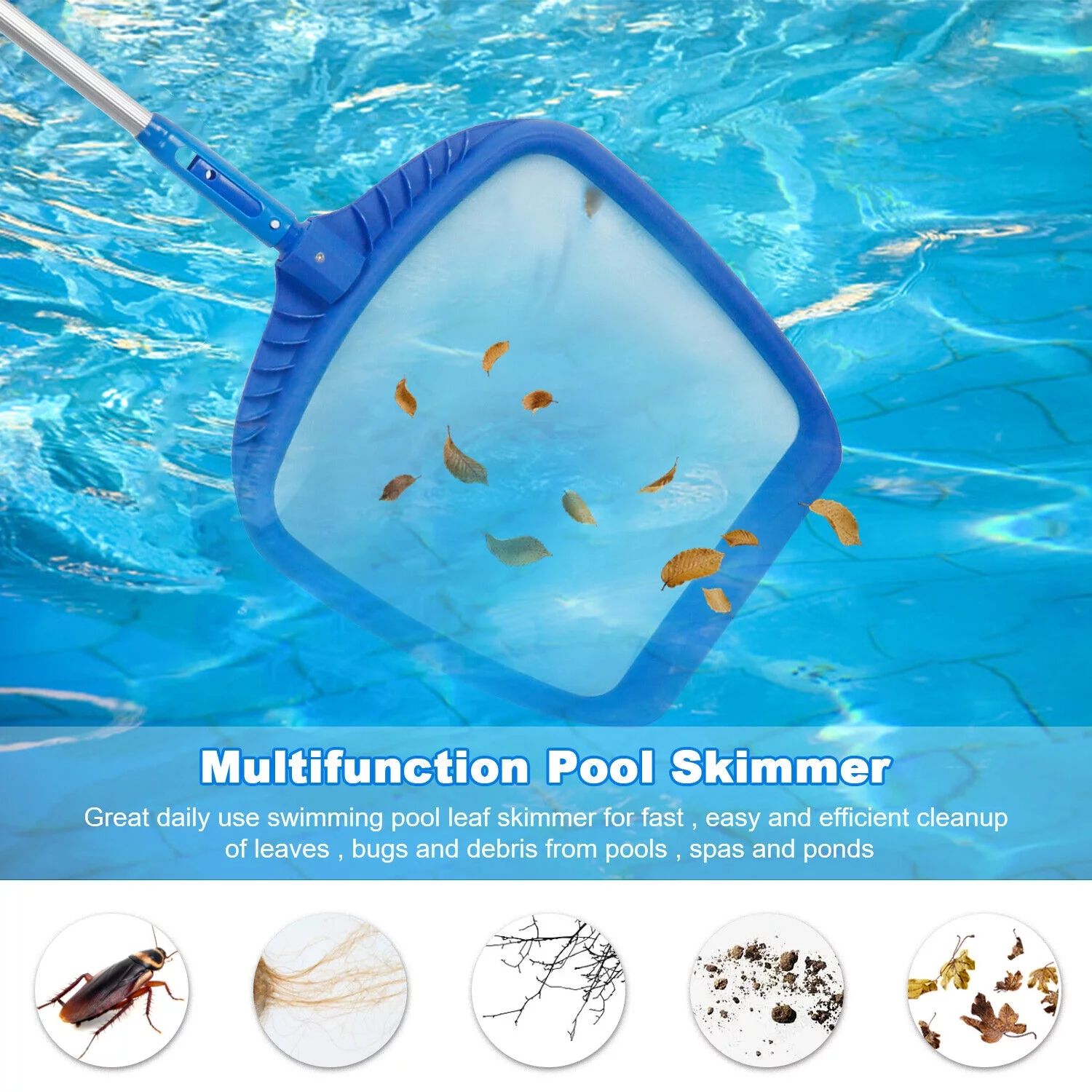 Garden Swimming Pool Cleaning Net Leaf Skimmer Rake Fine Mesh Hot Tub Spa Pond