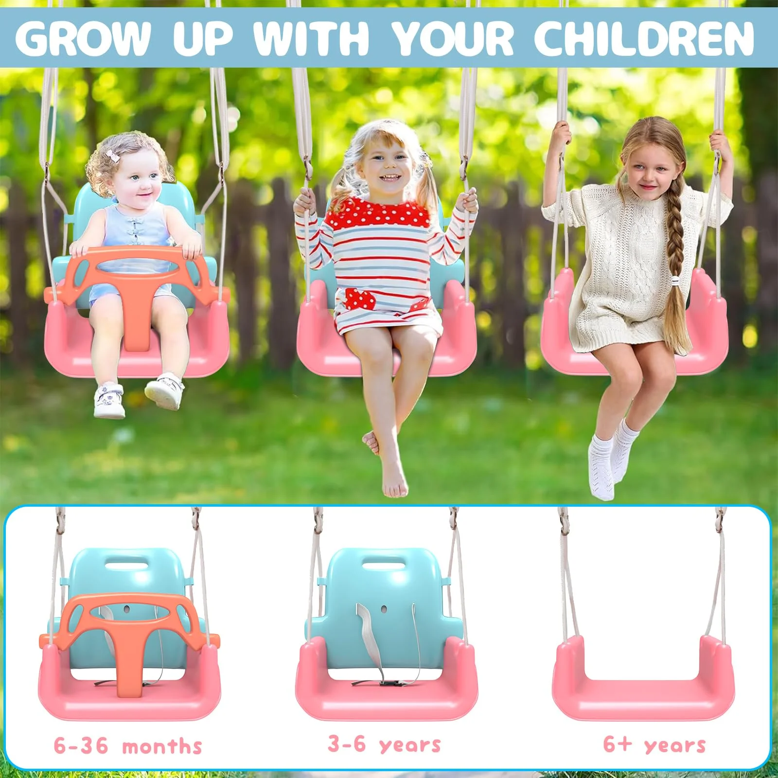 G TALECO GEAR 3-in-1 Toddler Swing Sets for Backyard, Indoor Outdoor Baby Swing, Kid Swing Toy, Pink