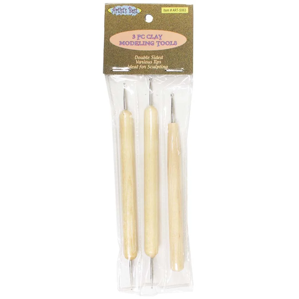 ARTISTS BEST 3 Piece Set of Rounded Tip Sculpting Tools | Double & Single Ended | Wood Handles | Vinyl Pouch Storage | Ideal for Clay & Wax Sculpting