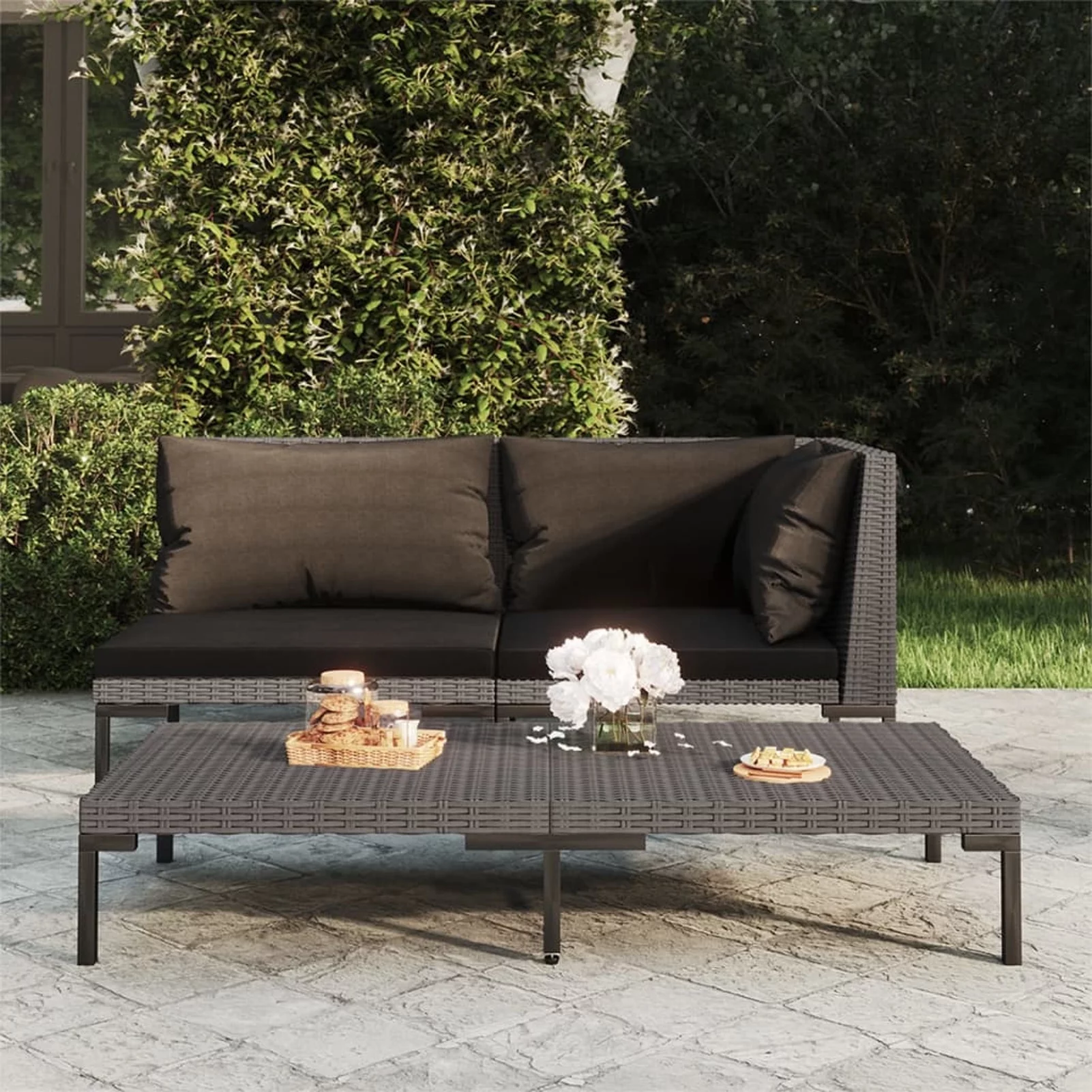 Walmeck Patio Sofa with Cushions Half Round Poly Rattan