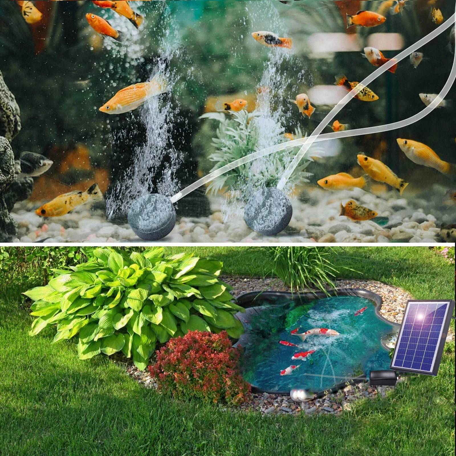 Anself 6W Solar Pump Fish  Oxygenator Aquarium Aerator Air Pump Fishing Aerator with Pipe 2 Air Bubble Stones for Garden Fish  Pool Pond