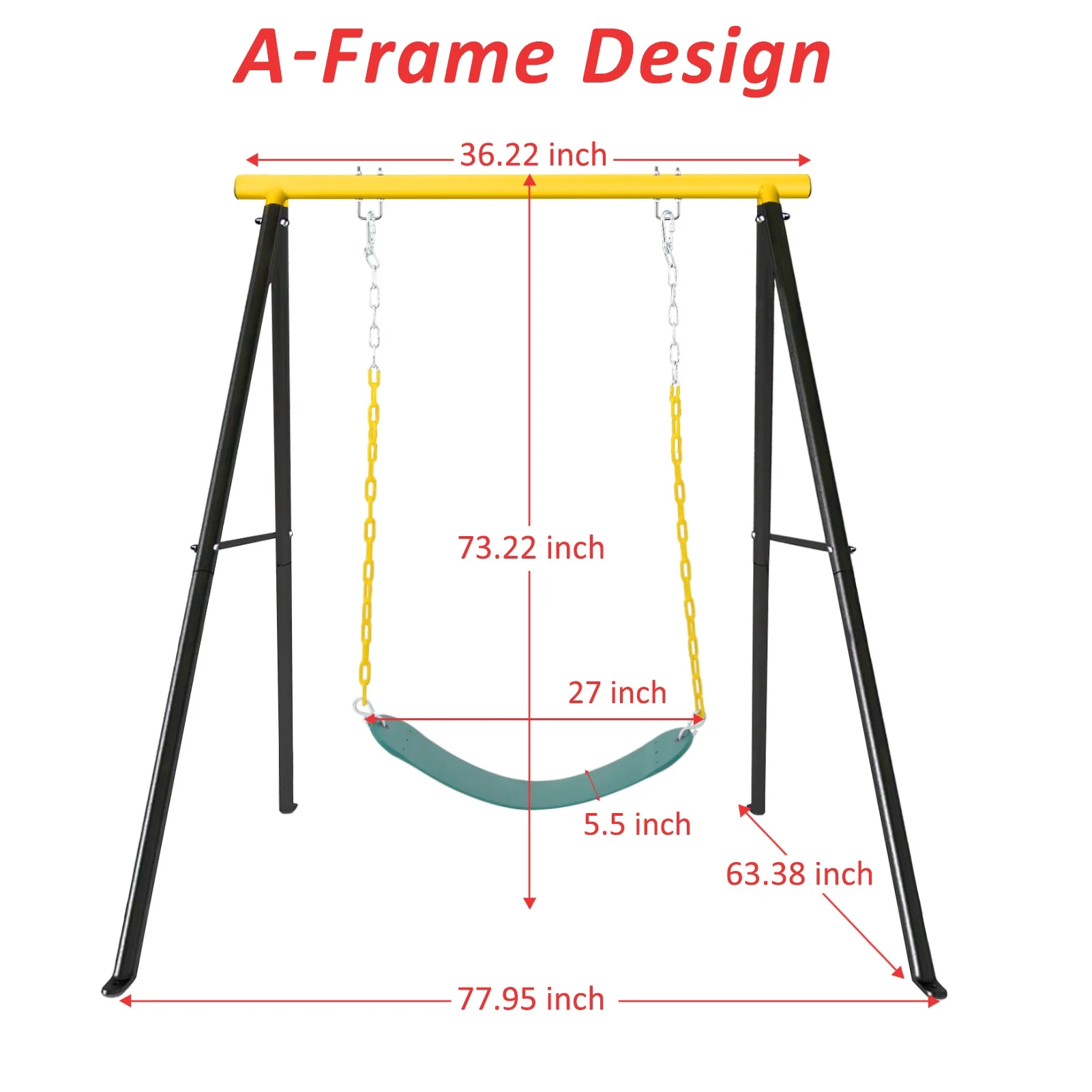 Track 7 Porch Swing, Heavy A-Frame Swing Set, for Backyard, Garden, Outdoor, 550 lb Weight Capacity, Yellow