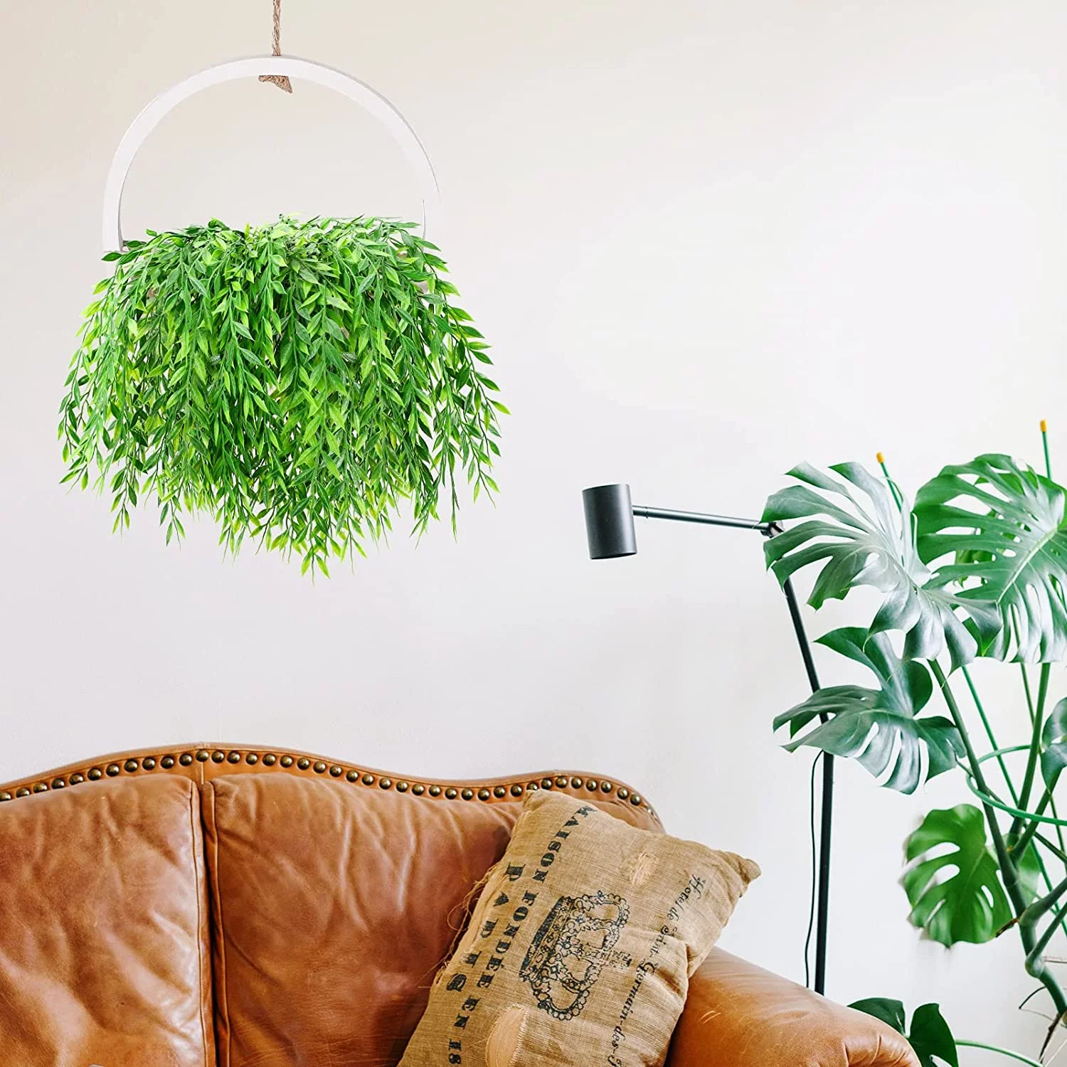 4PCS Artificial Plant Boxwood Greenery Garland Fake Leaf Vines Wall Hanging Plants for Front Porch Hanging Basket Indoor Outdoor Decor