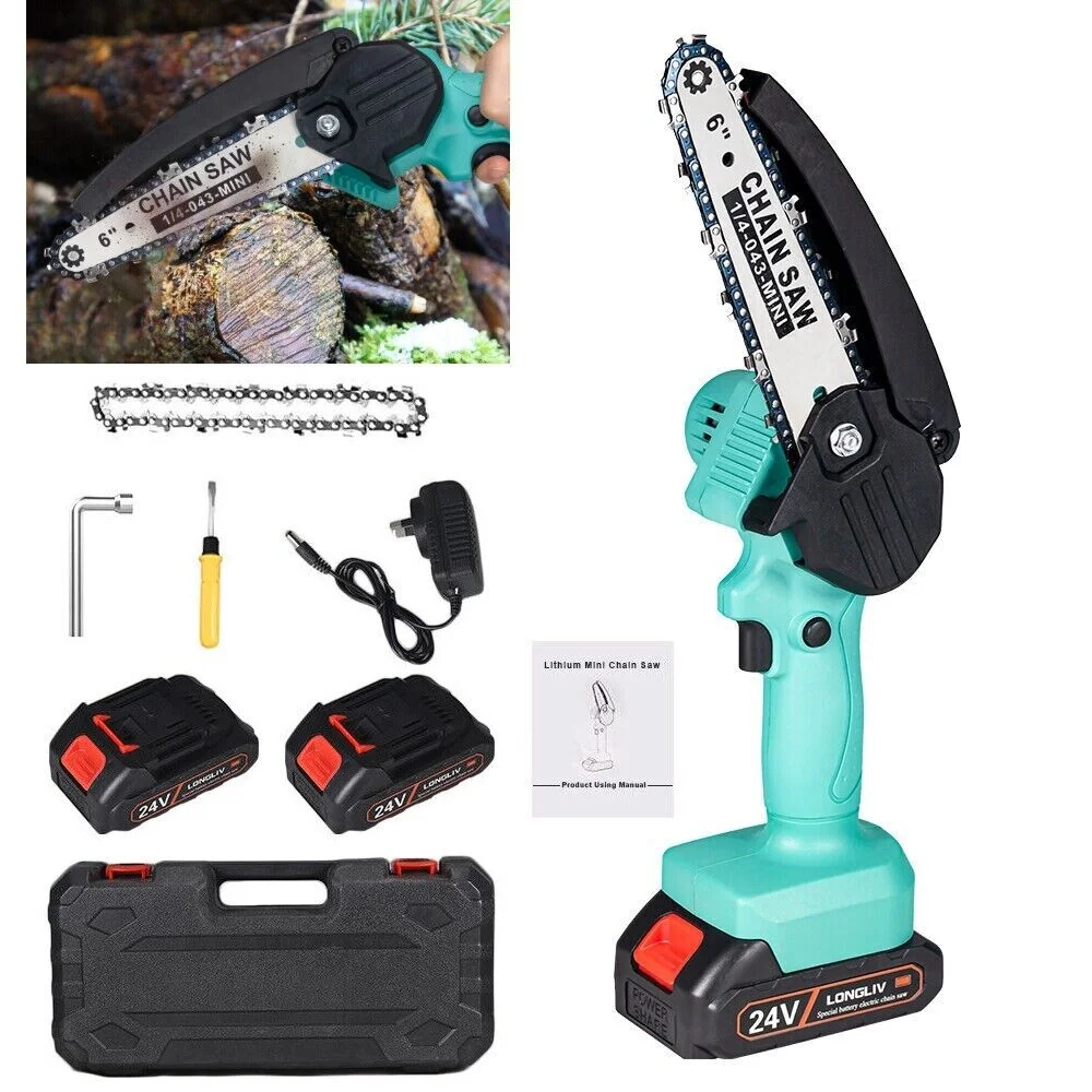 6"Mini Handheld Electric Chainsaw Cordless Chain Saw Wood Cutter Rechargeable