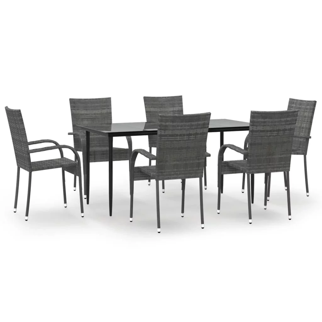 Dcenta 7 Piece Patio Dining Set Gray Poly Rattan