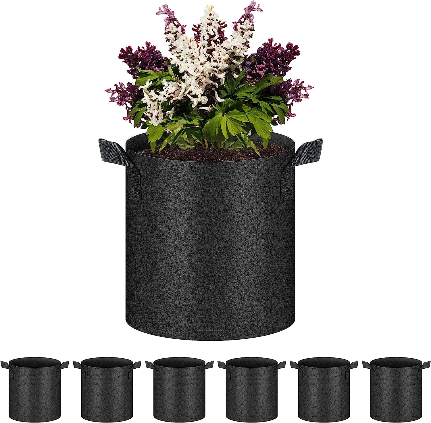 HealSmart 6-Pack 2 Gallon Nonwoven Grow Bags Plant Fabric Pots -Black