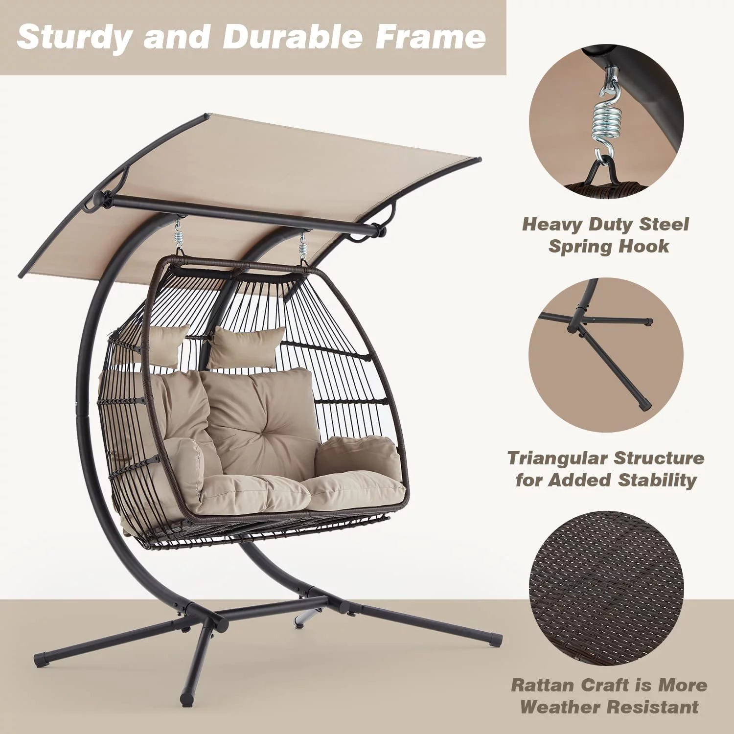 Richryce Outdoor Hanging Egg Chair Swing for Patio Bench, Steel Frame
