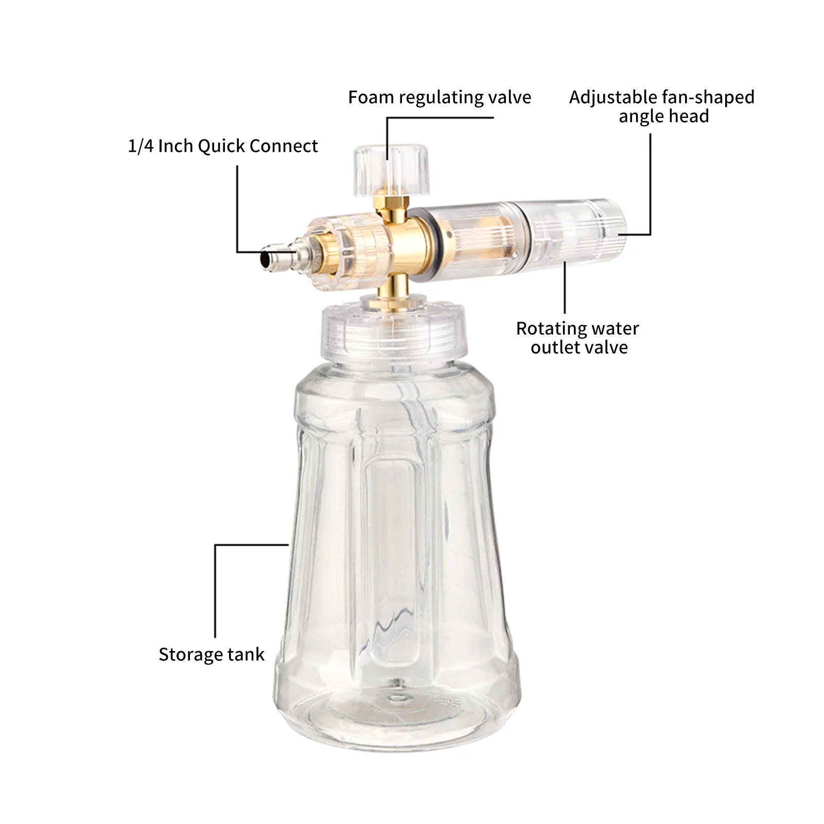 Nebublu Sprinkler,Bottle Professional Cannon Inch Quick Adjustable 1/4 Inch Quick Professional Cannon Car Sprayer 1/4 Inch Adjustable Nozzle 1L Wash Sprayer 1/4 1L Bottle Professional Snow Lance Car