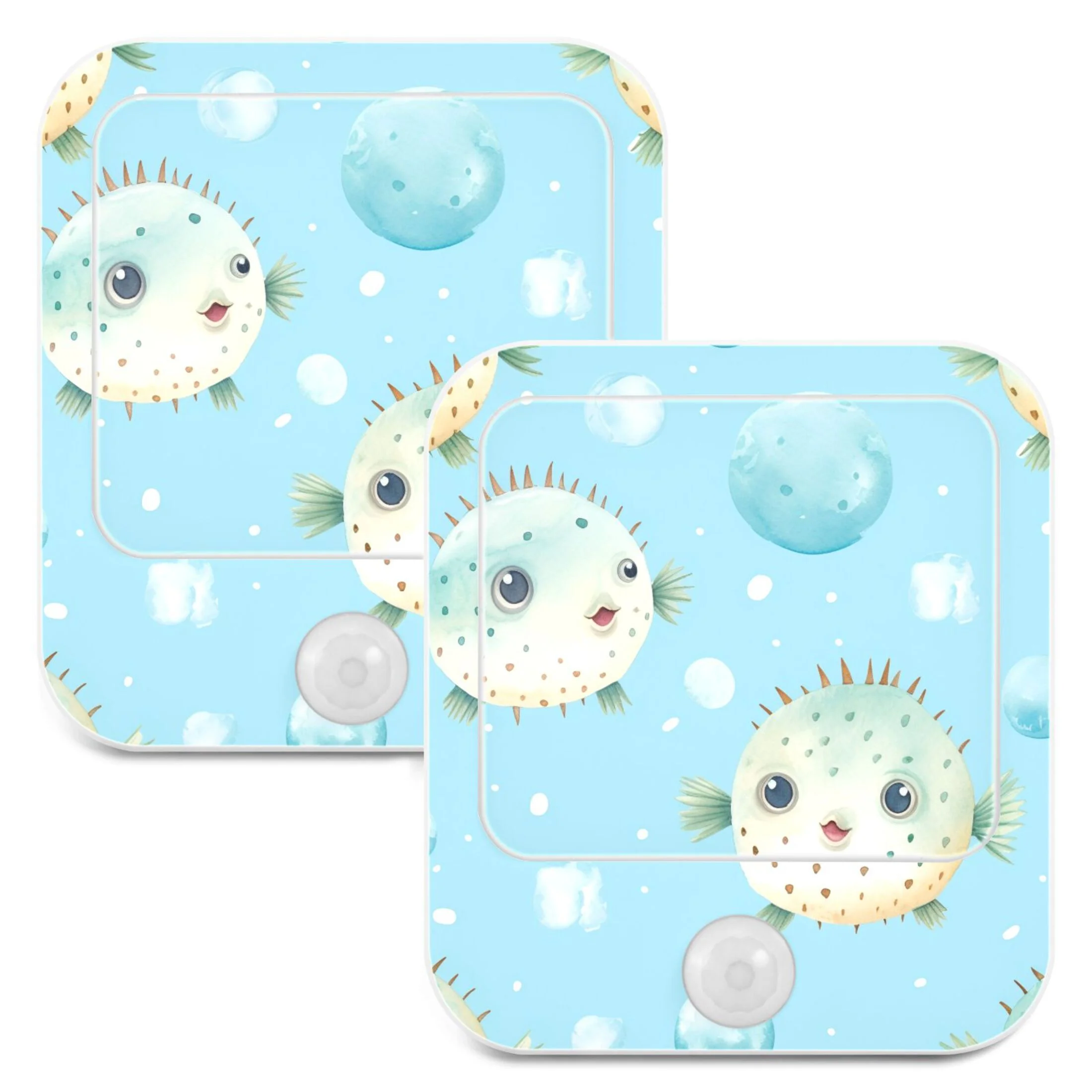 Puffer Fish Bubbles Night Lights Plug into Wall LED with Auto Light Sensor Warm Light for Kids Hallway Bedroom Living Room Kitchen Bathroom Set of 2