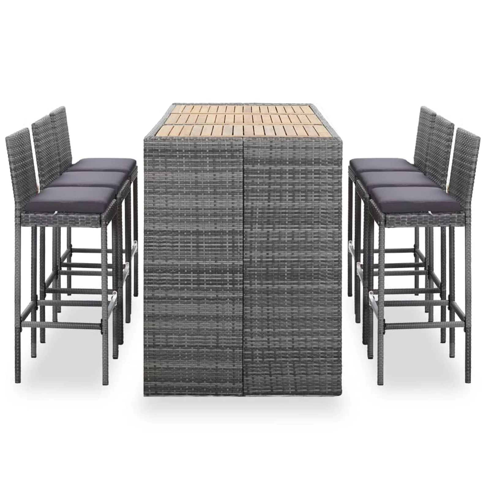 Suzicca 7 Piece Patio Bar Set with Cushions Poly Rattan Gray