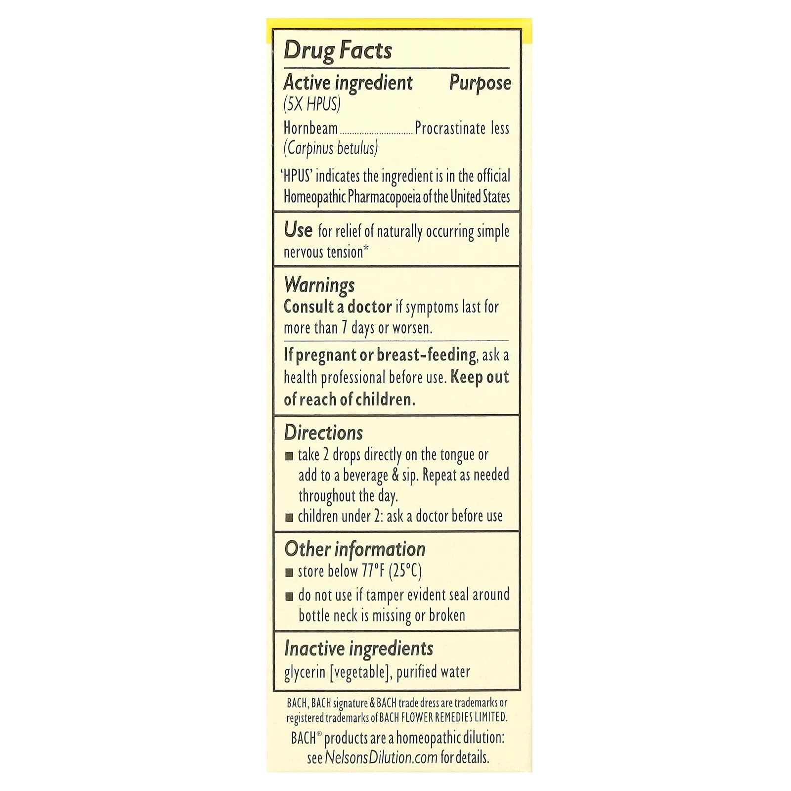 Bach Original Flower Remedies, Hornbeam, 0.35 fl oz (10 ml)