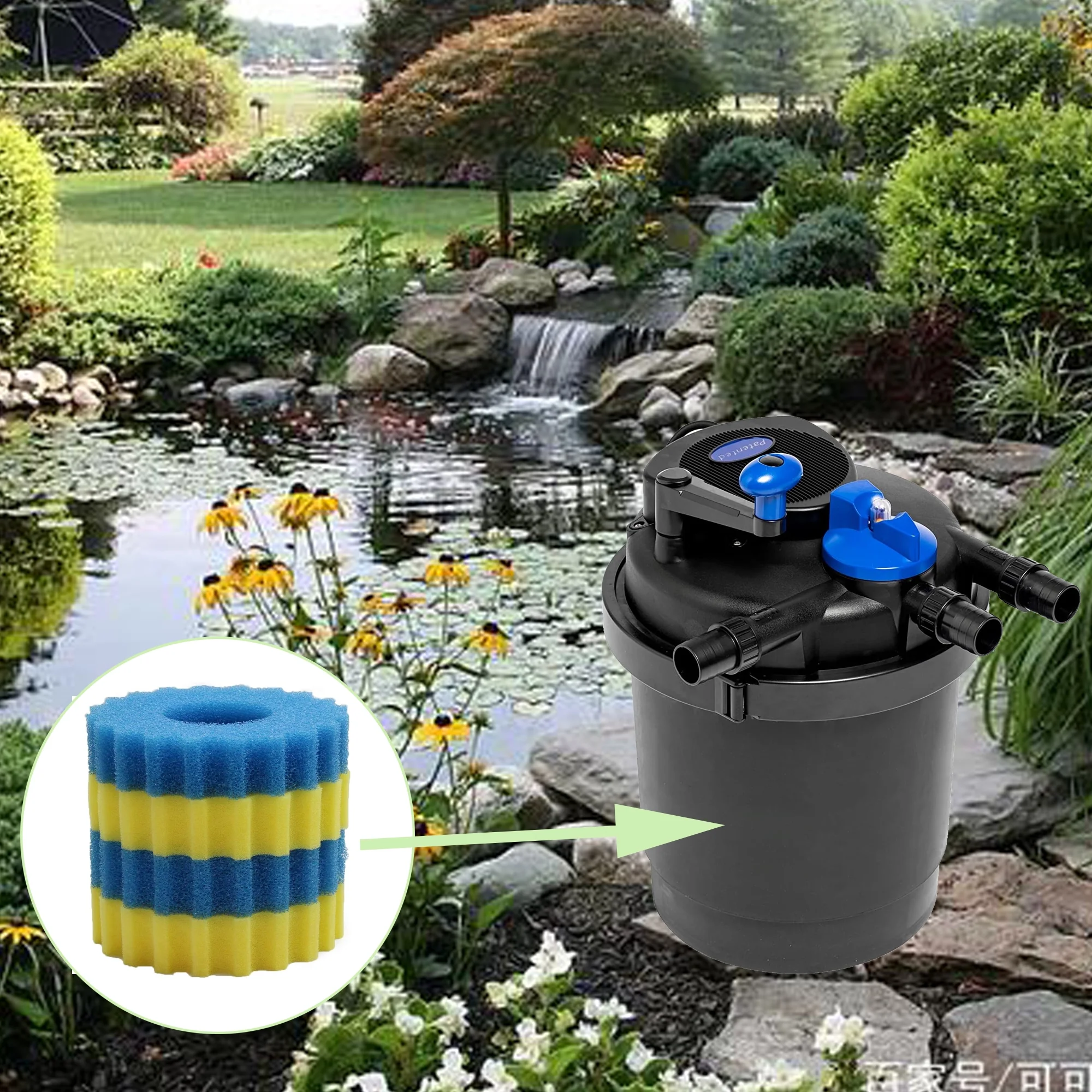 Qzbhct 4 Pcs Sponge Filter Media Pad for CPF-2500 Pressure Pond Filter Koi Fish Replacement, Blue & Yellow