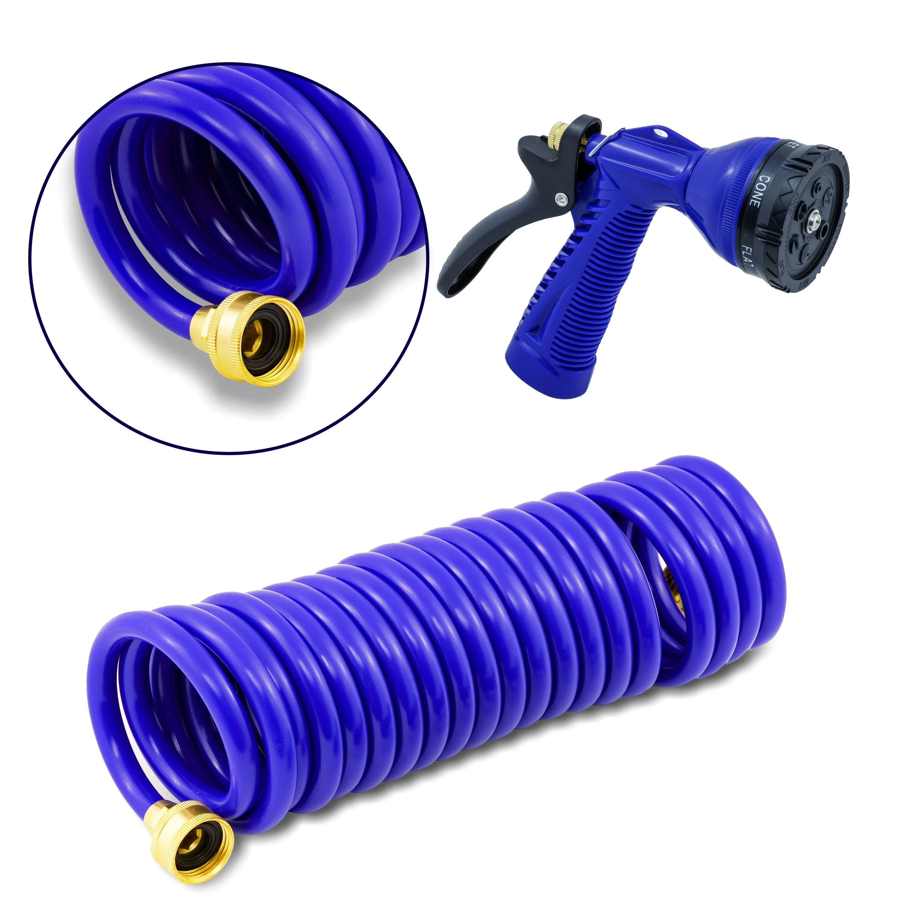 WHITECAP 50' BLUE COILED HOSE WITH ADJUSTABLE NOZZLE